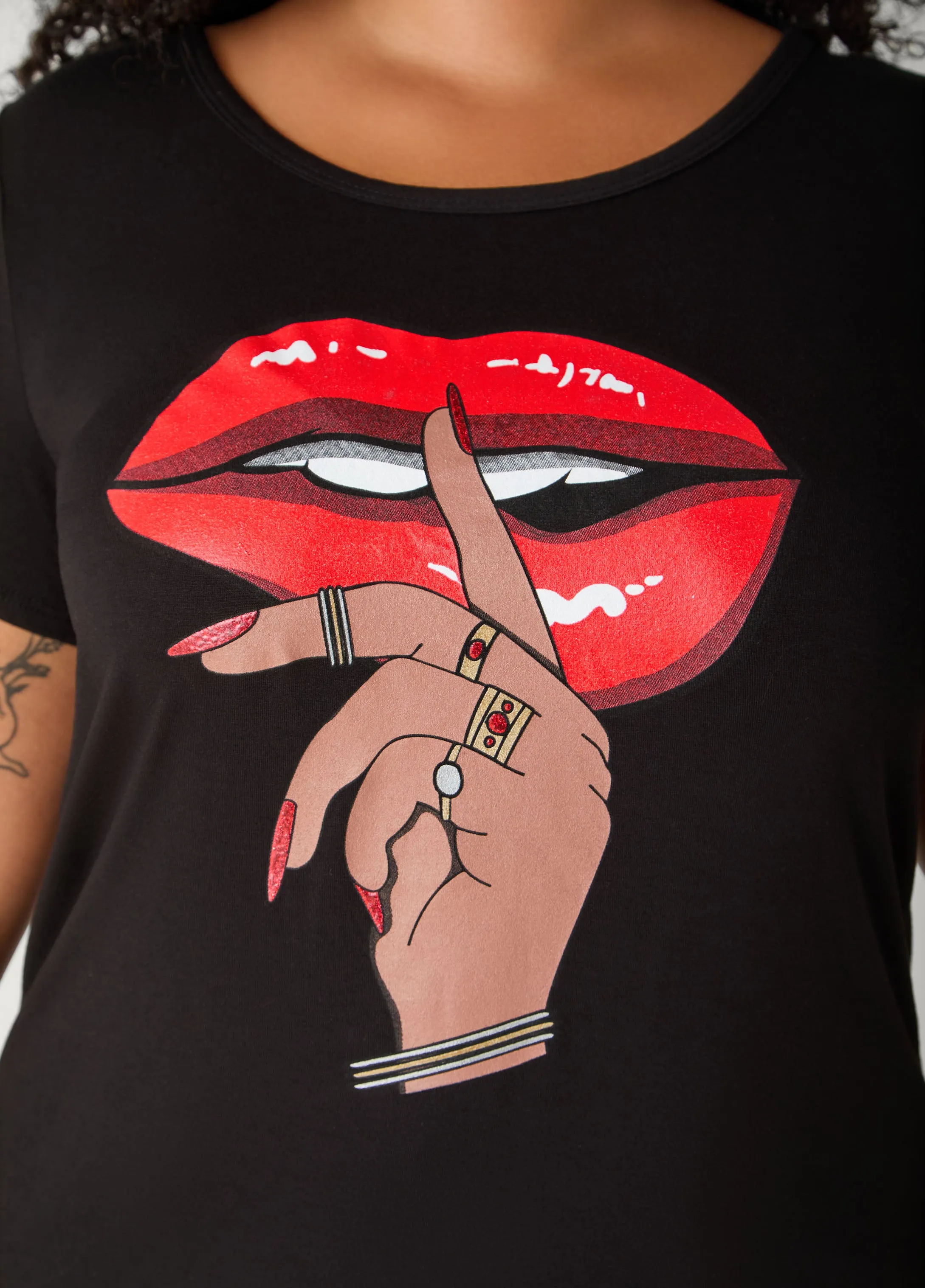 Ssshh Glittered Graphic Tee sold by Ashley Stewart product image thumbnail 4