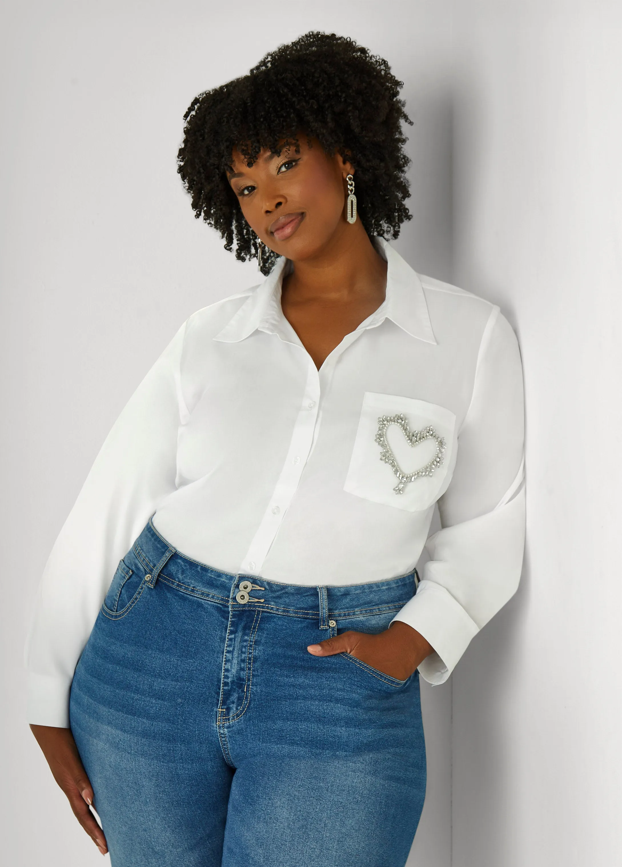 Crystal Heart Applique Shirt sold by Ashley Stewart