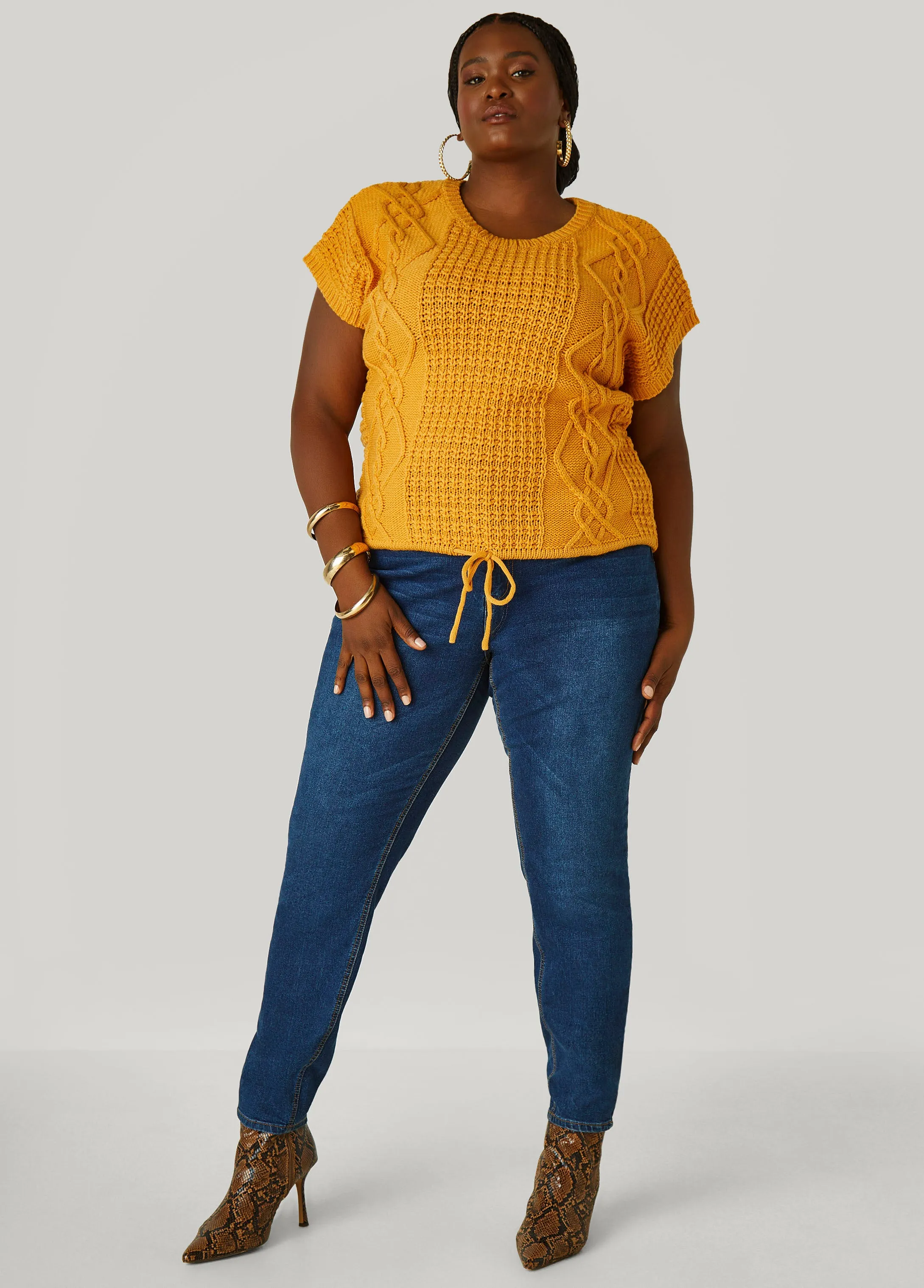 Drawstring Cable Knit Sweater sold by Ashley Stewart product image thumbnail 3