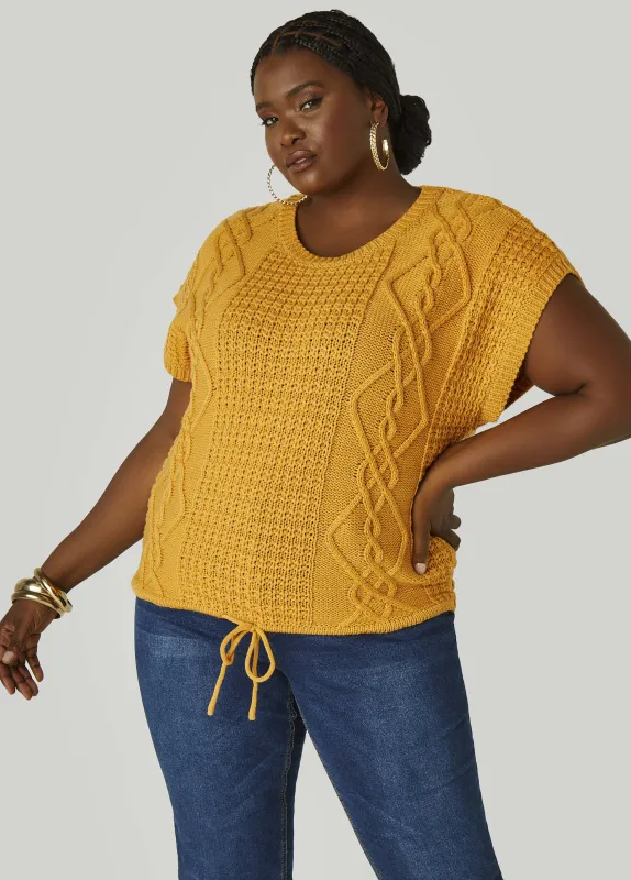 Drawstring Cable Knit Sweater sold by Ashley Stewart