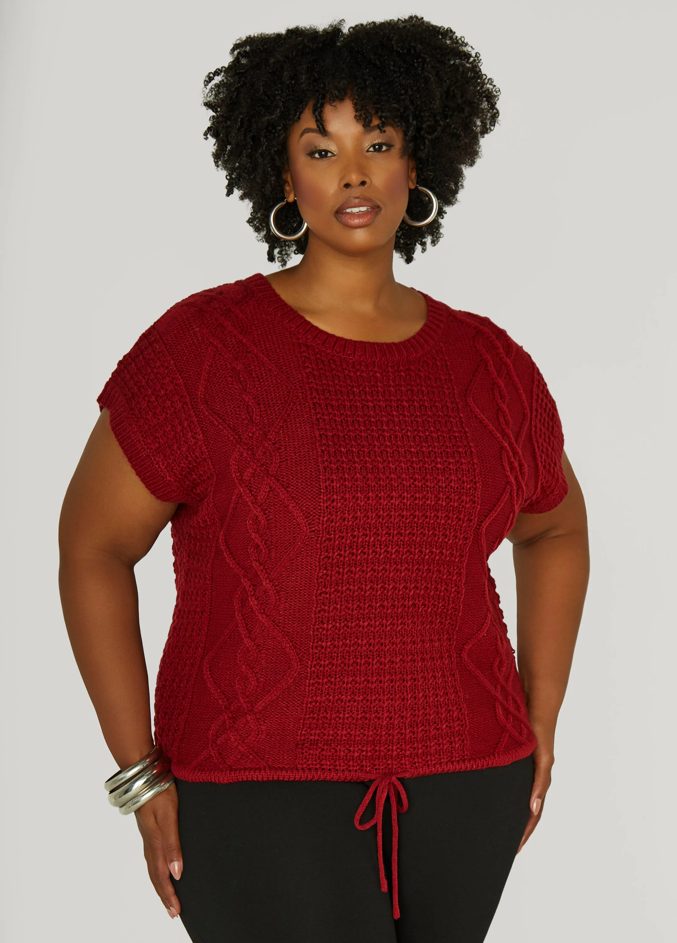 Drawstring Cable Knit Sweater sold by Ashley Stewart product image thumbnail 5