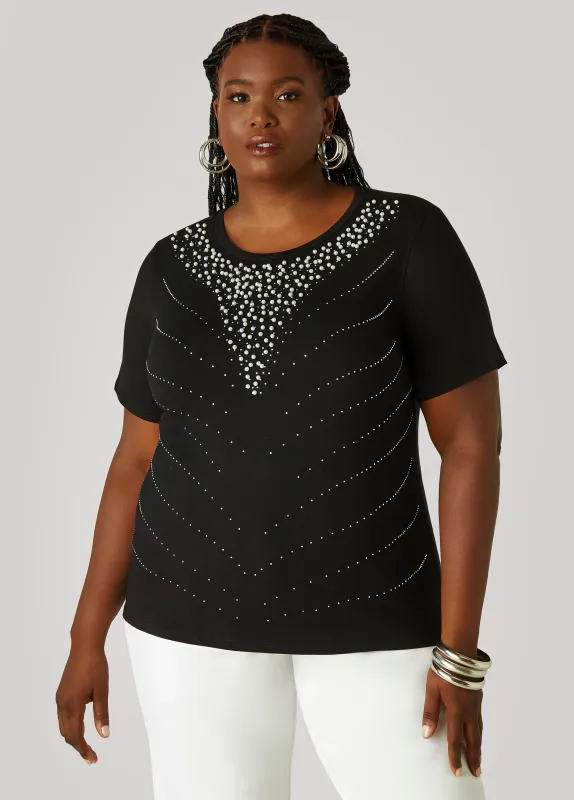 Faux Pearl And Crystal Jersey Tee sold by Ashley Stewart