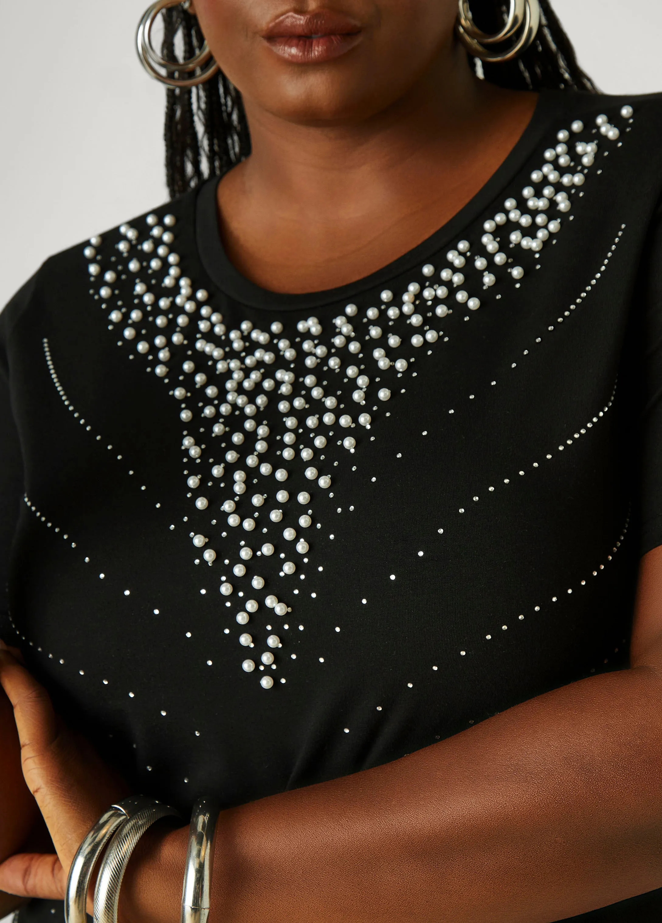 Faux Pearl And Crystal Jersey Tee sold by Ashley Stewart product image thumbnail 4