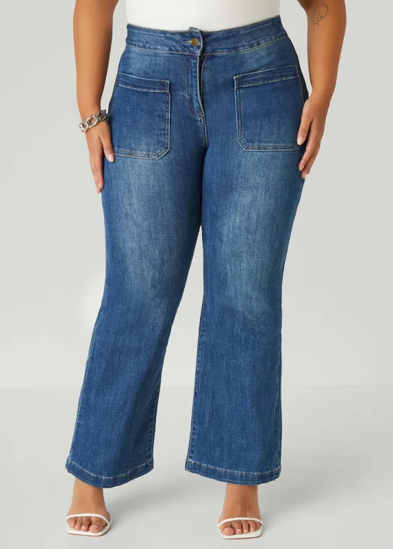 Patch Pocket Flared Jeans sold by Ashley Stewart