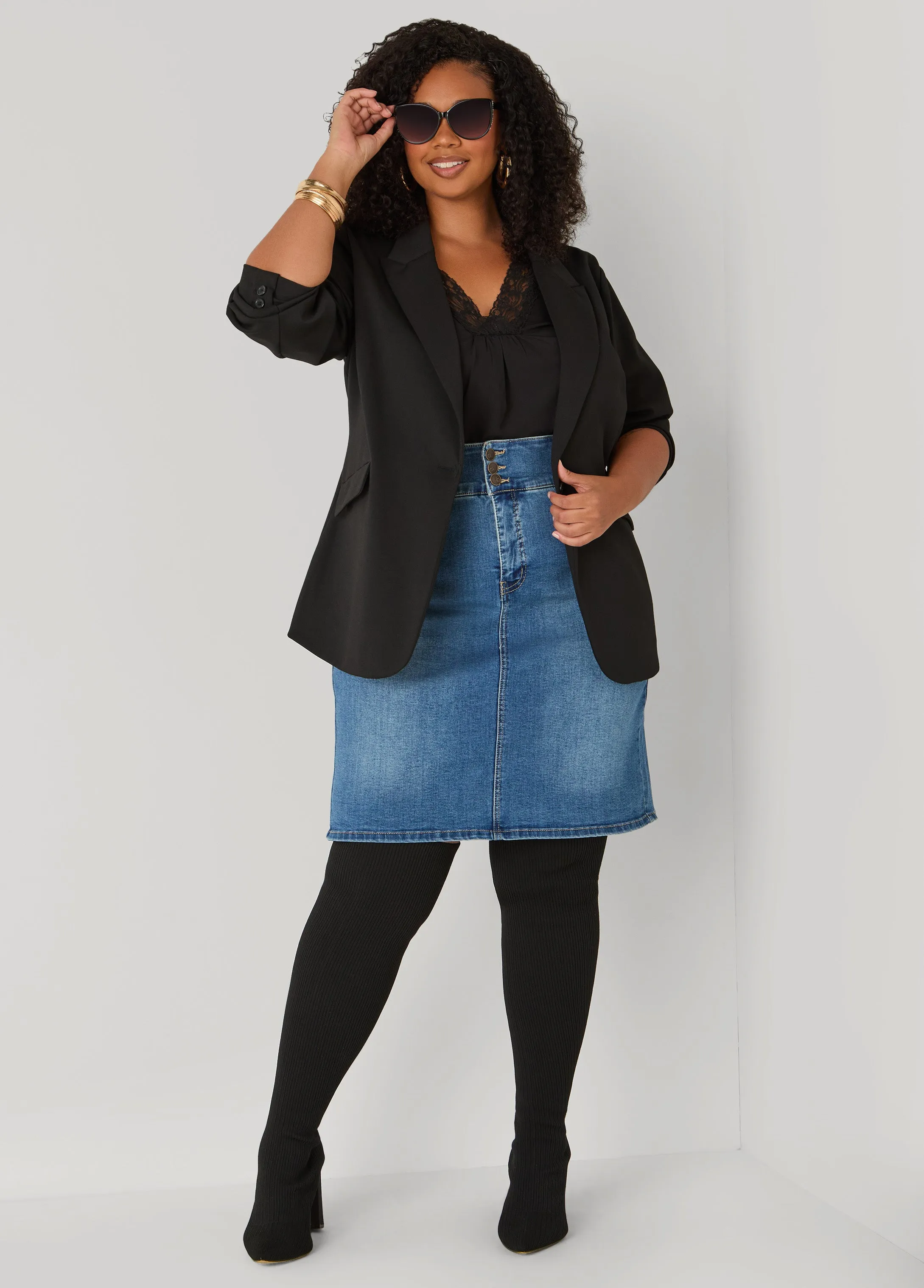Stretch Denim Pencil Skirt sold by Ashley Stewart product image thumbnail 5
