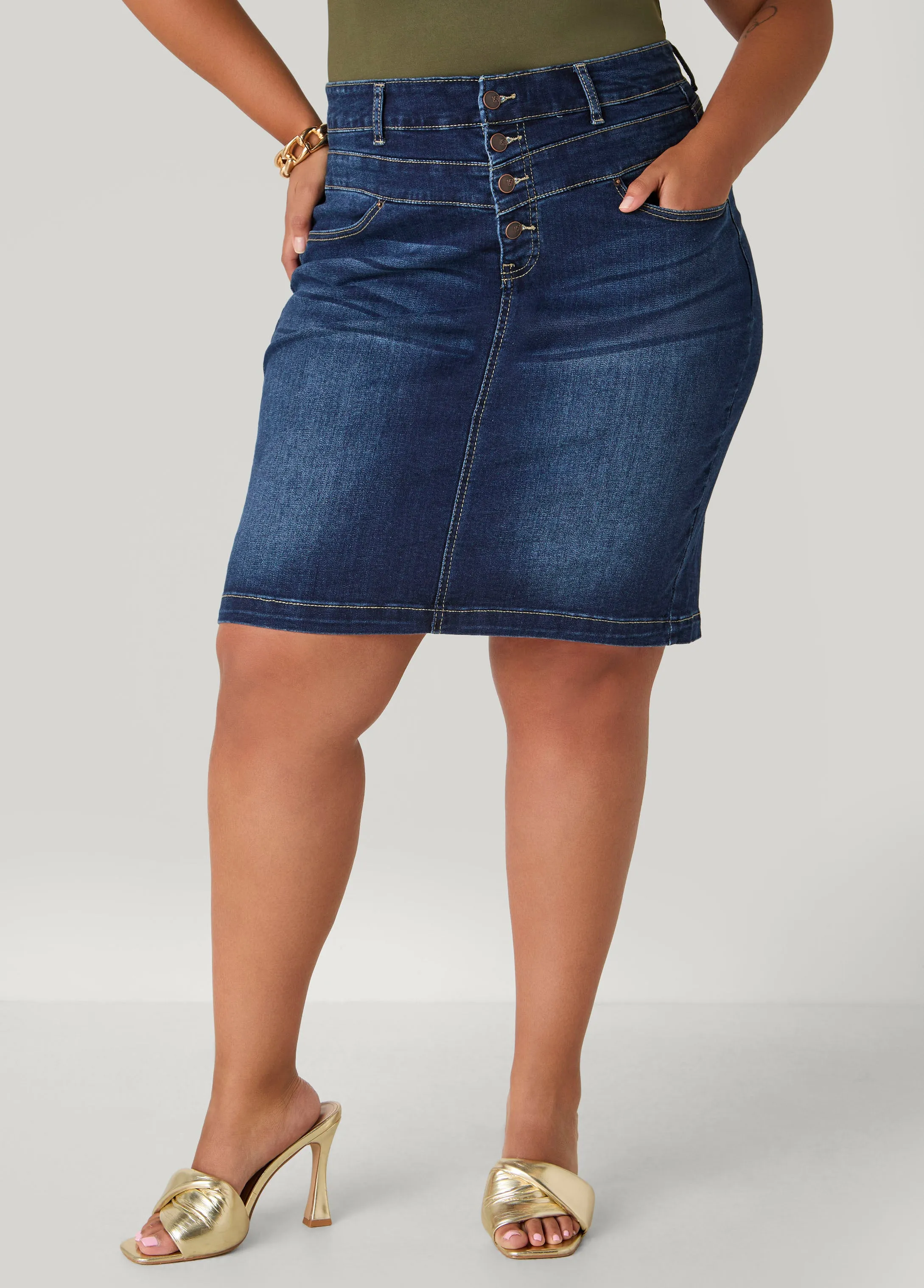 Whiskered Denim Pencil Skirt sold by Ashley Stewart
