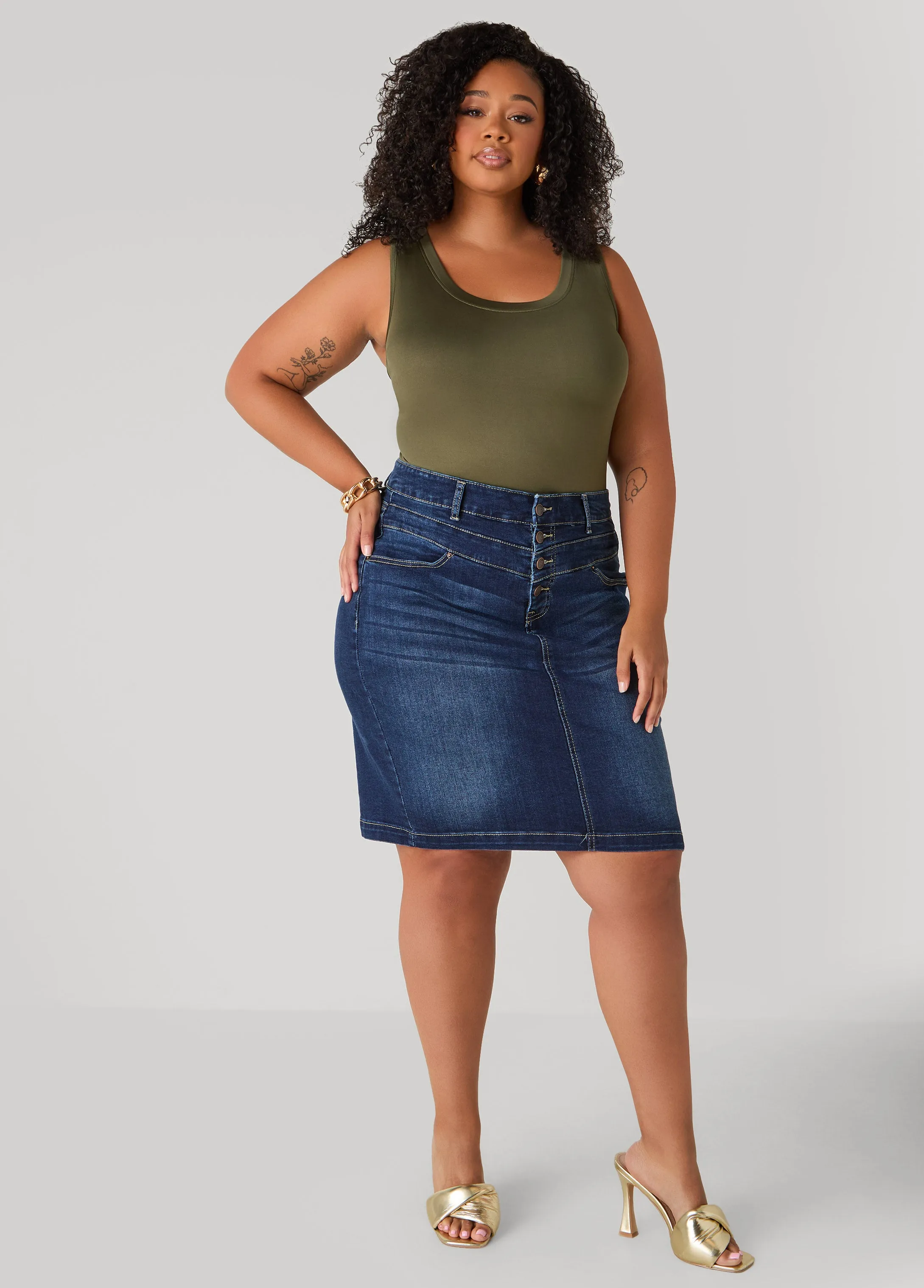 Whiskered Denim Pencil Skirt sold by Ashley Stewart product image thumbnail 4