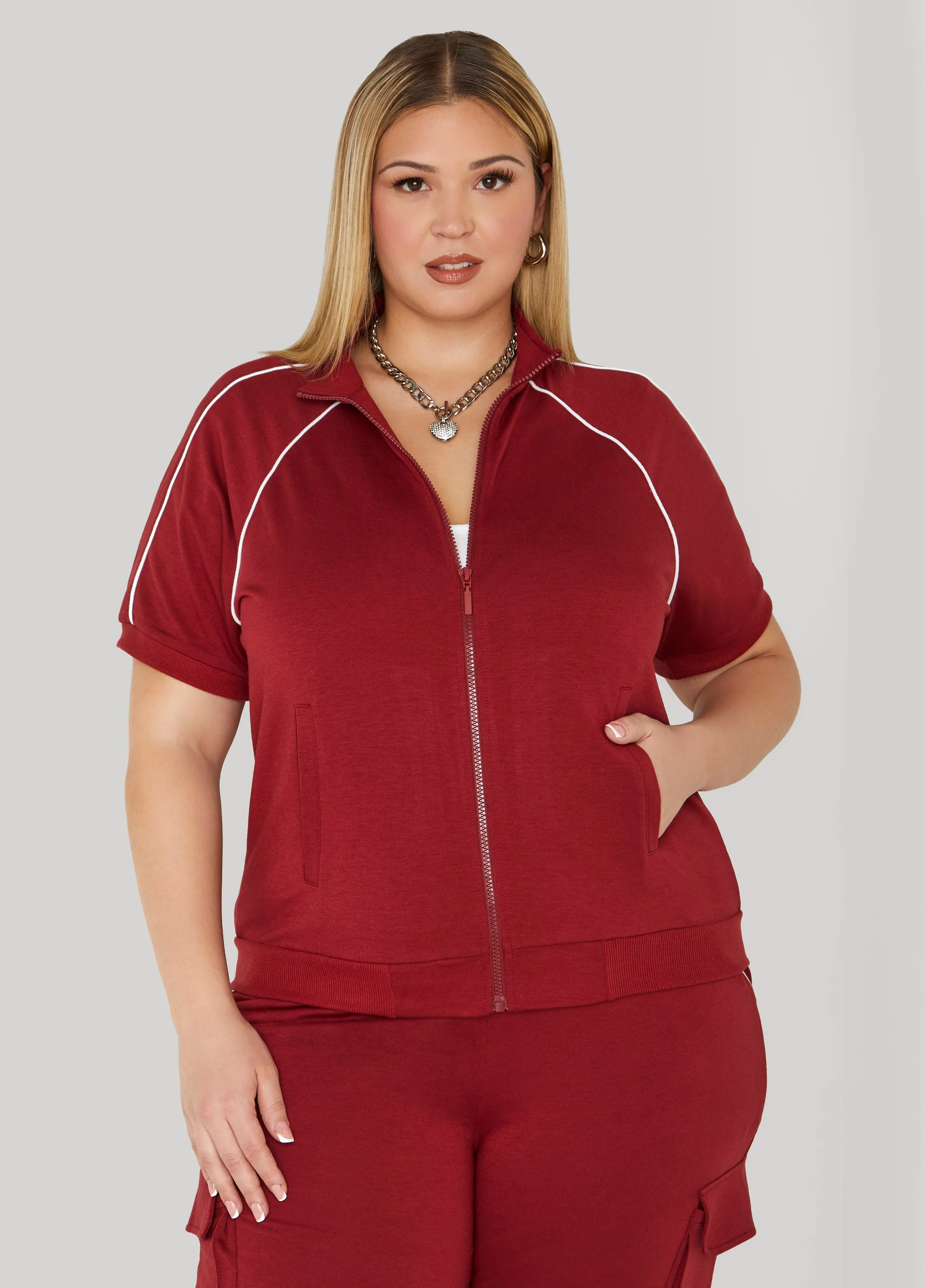 Piped French Terry Jacket sold by Ashley Stewart product image thumbnail 5