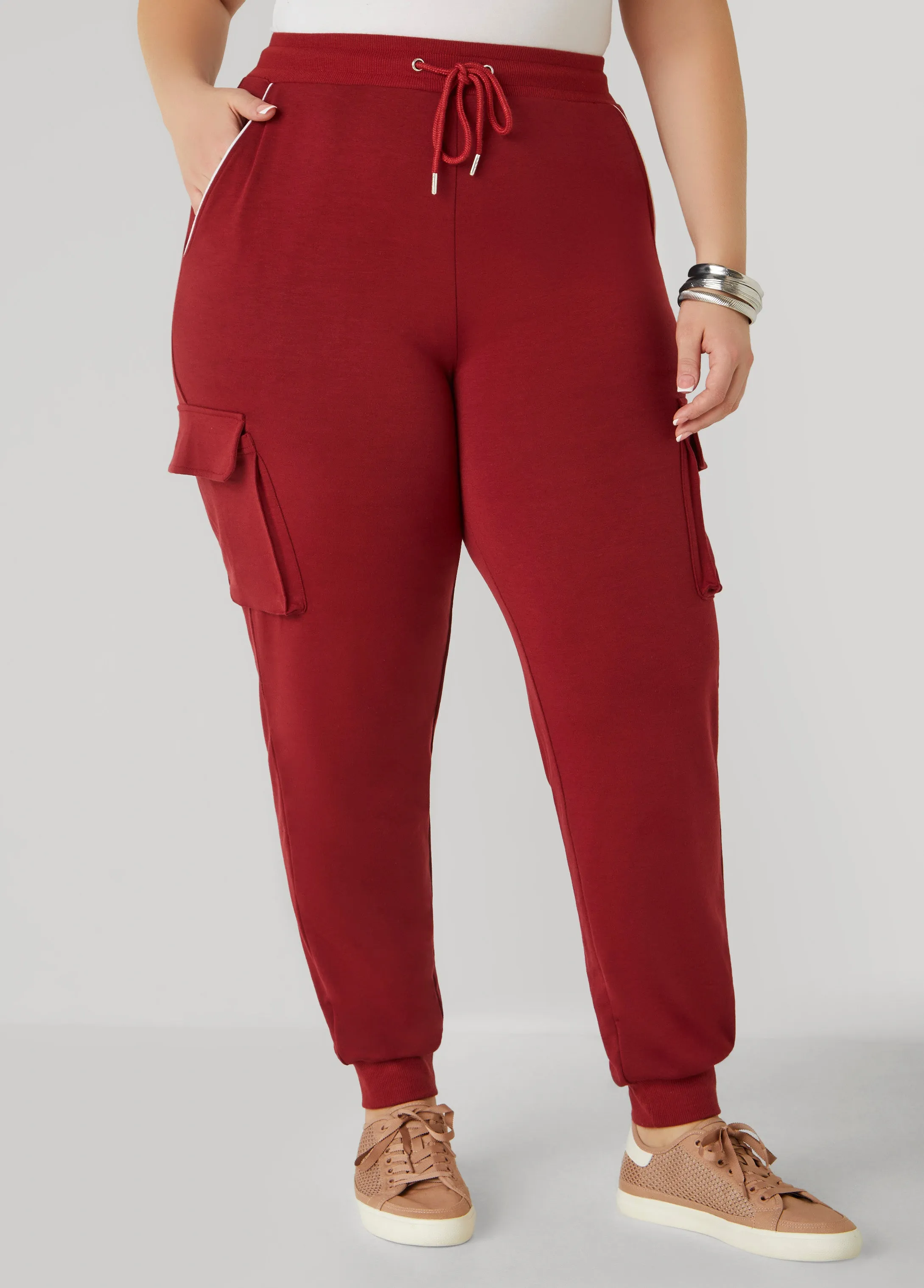Piped French Terry Cargo Joggers sold by Ashley Stewart product image thumbnail 4