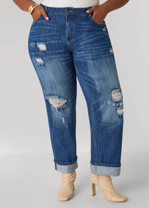 Distressed Straight Leg Jeans made by Ashley Stewart