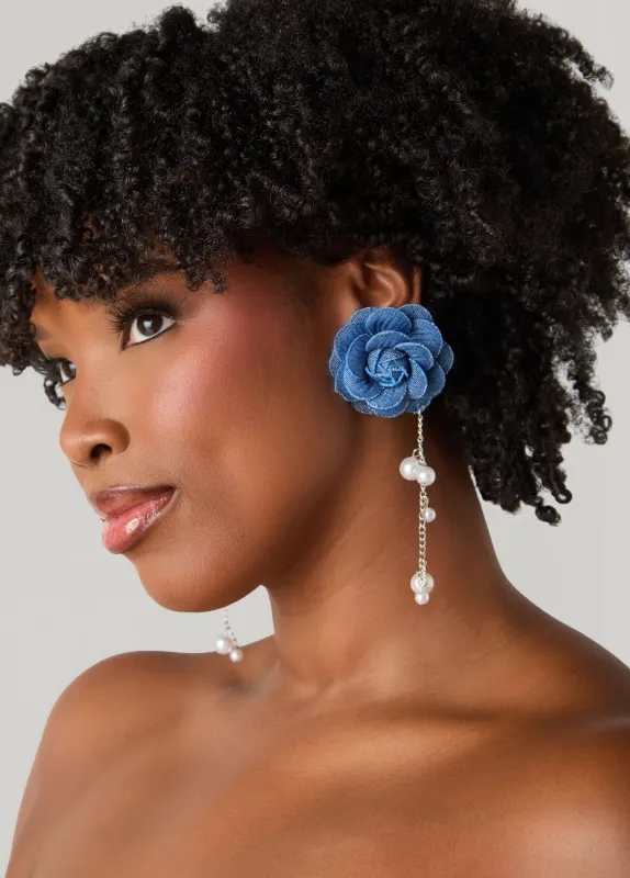 Denim Flower Earrings sold by Ashley Stewart