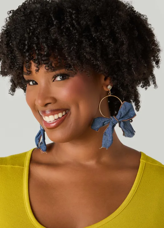 Denim Bow Hoop Earrings made by Ashley Stewart