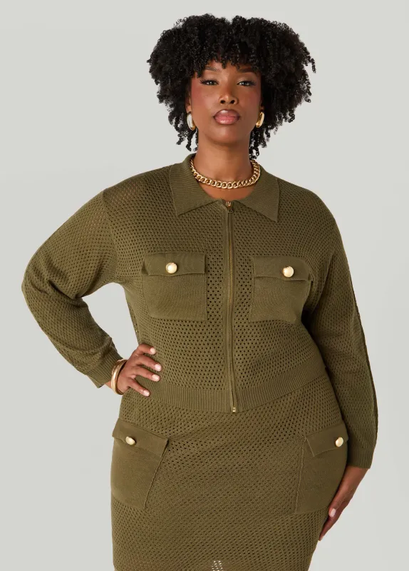 Zip Front Crochet Cardigan sold by Ashley Stewart