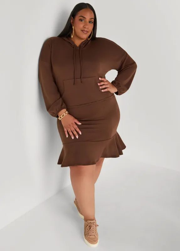 Flounced French Terry Hoodie Dress sold by Ashley Stewart