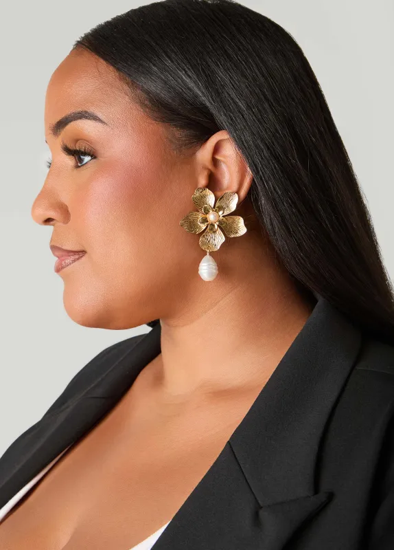 Textured Gold Tone Flower Earrings sold by Ashley Stewart