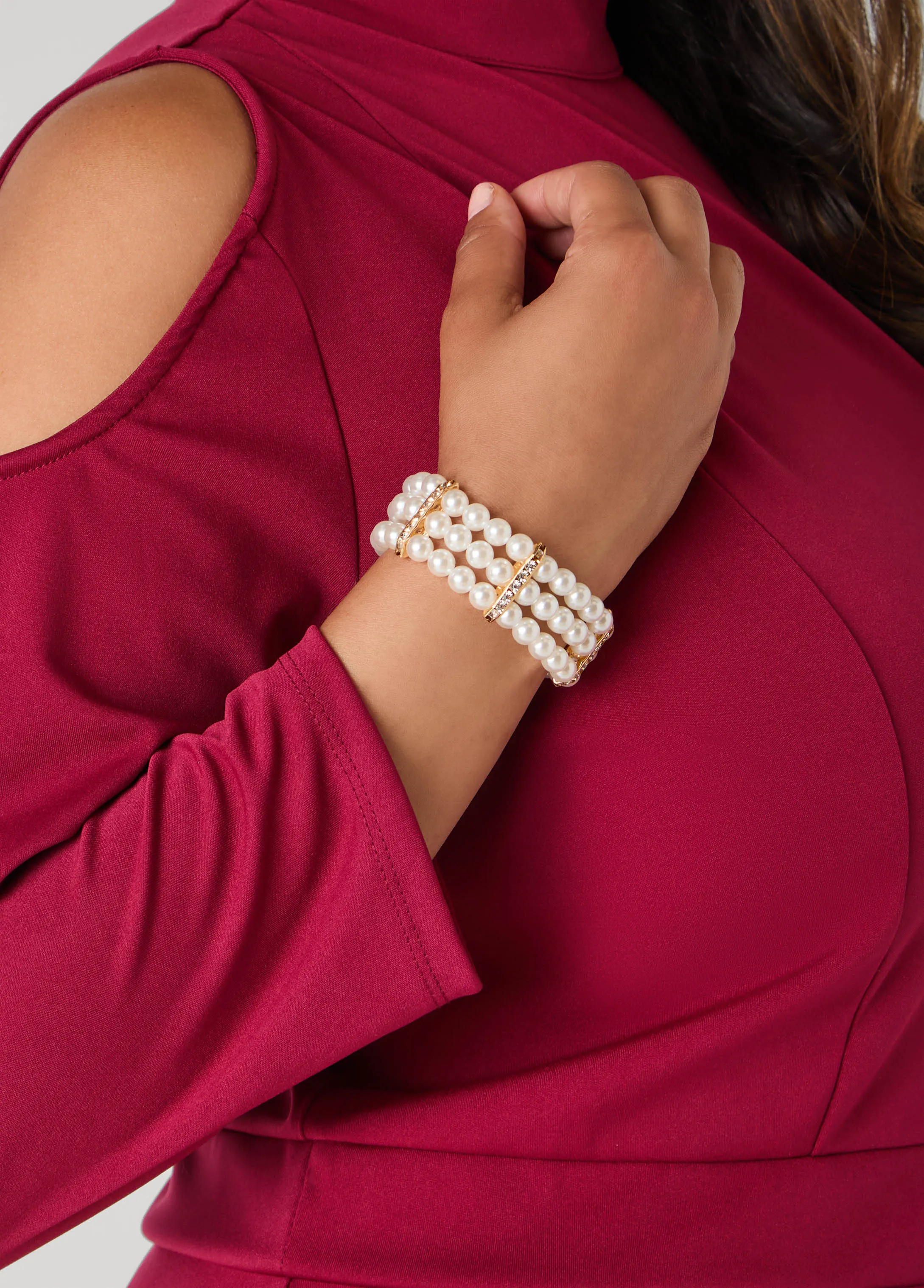 Faux Pearl Stretch Bracelet sold by Ashley Stewart