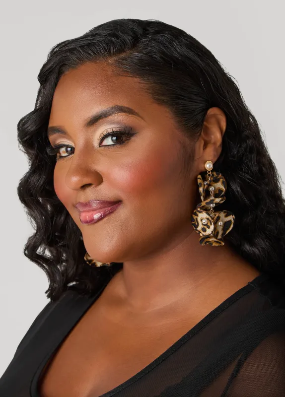 Faux Pearl And Animal Print Earrings sold by Ashley Stewart