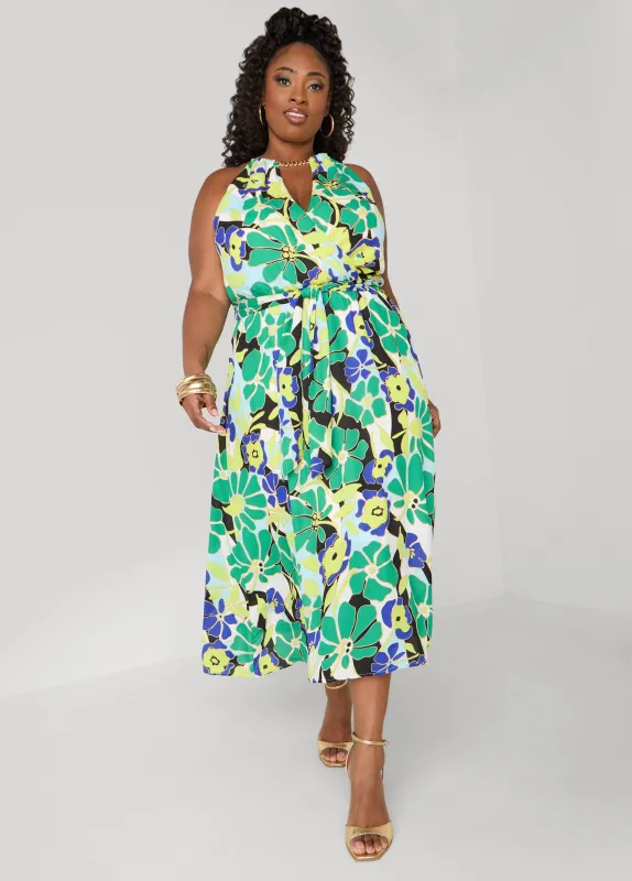 Chain Trimmed Floral Print Dress sold by Ashley Stewart