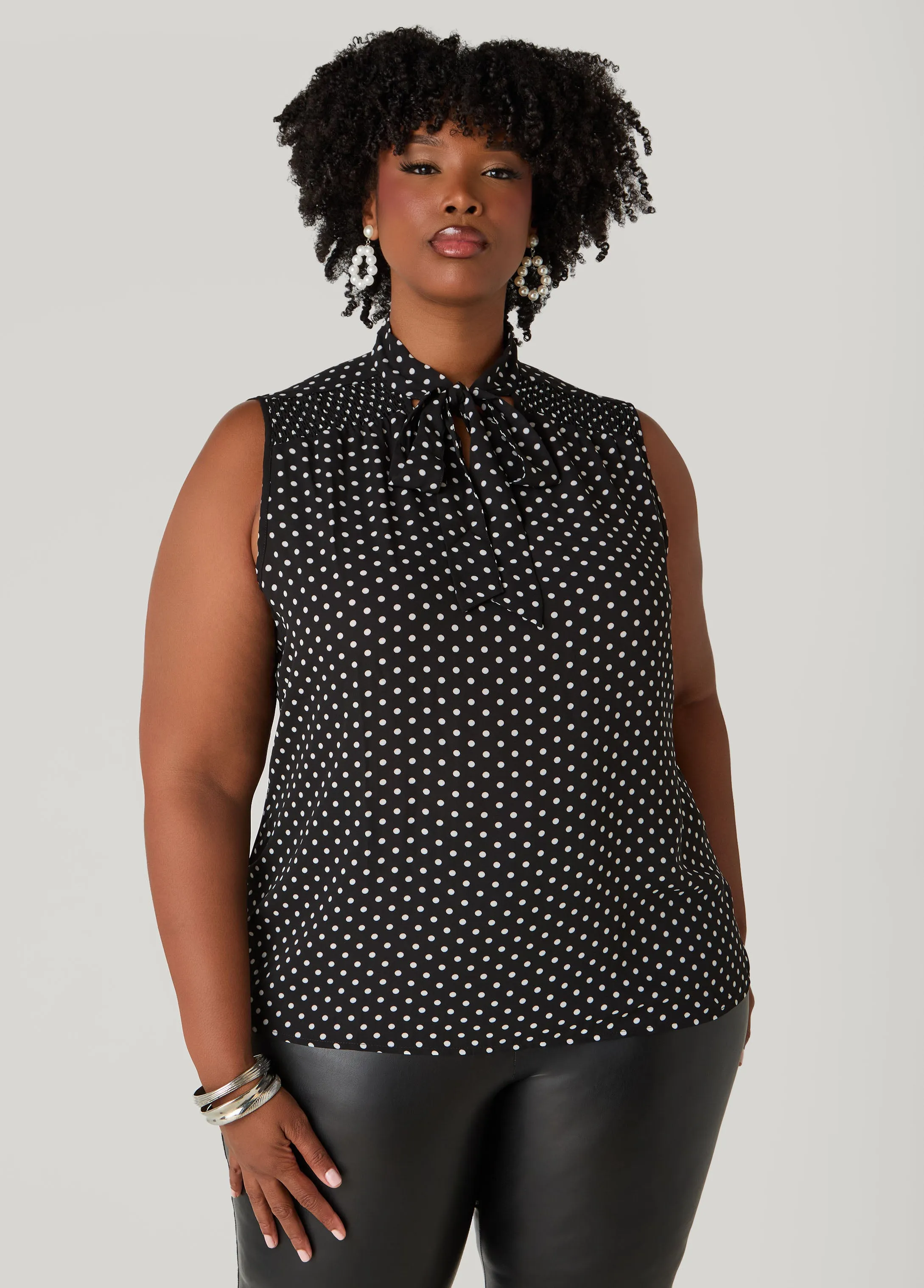 Tie Neck Polka Dot Blouse sold by Ashley Stewart