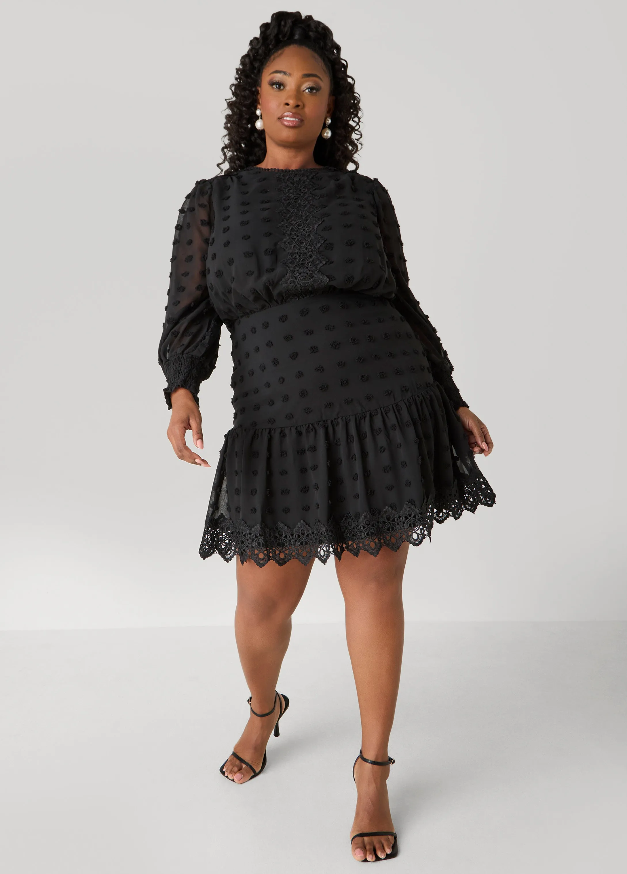 Crocheted Trim Pompom Dress sold by Ashley Stewart