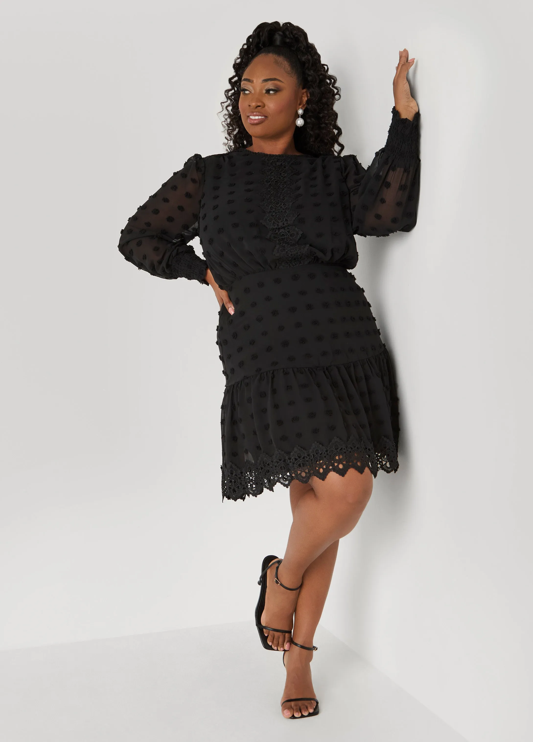 Crocheted Trim Pompom Dress sold by Ashley Stewart product image thumbnail 3
