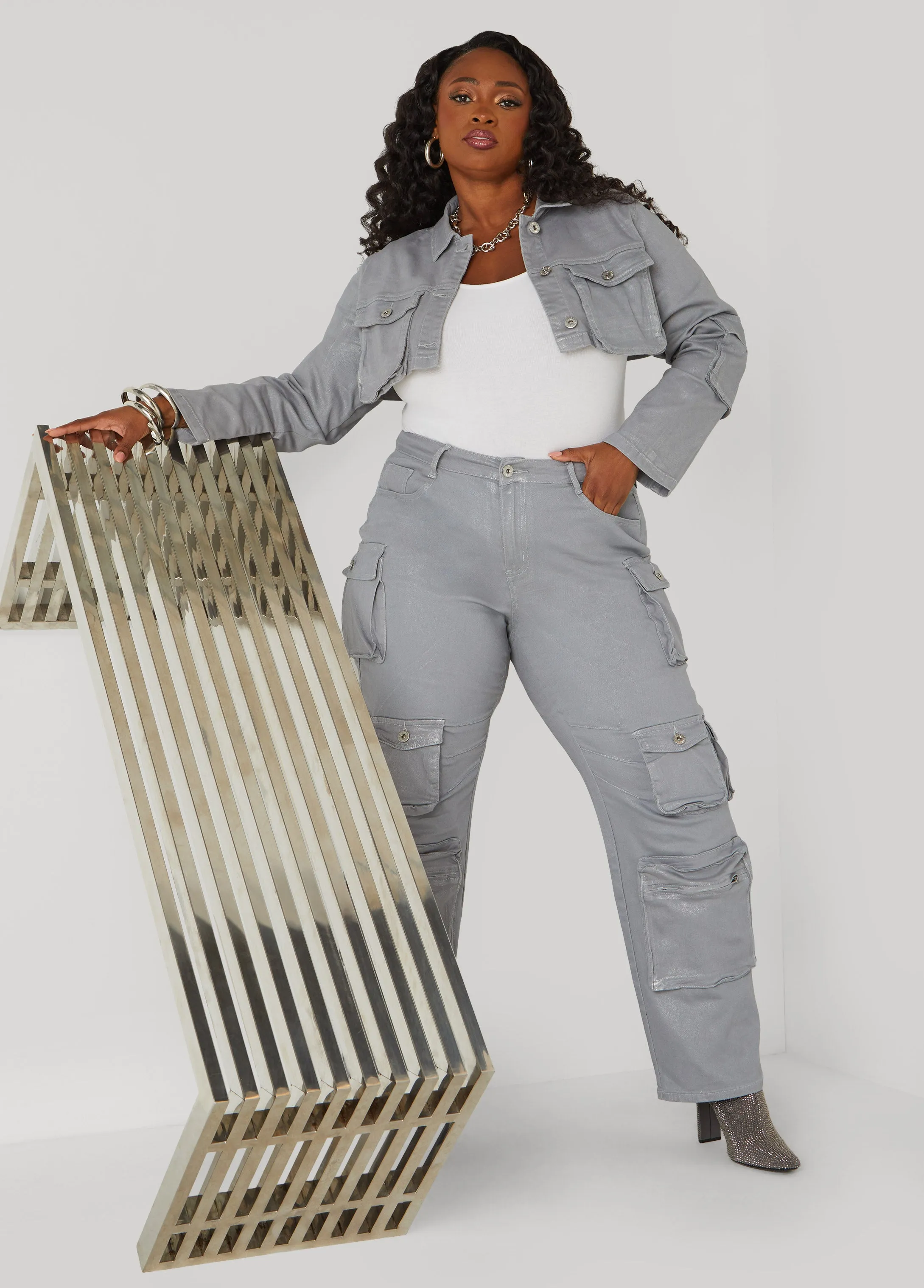 Coated Cropped Denim Jacket sold by Ashley Stewart product image thumbnail 3
