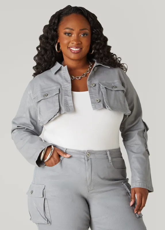 Coated Cropped Denim Jacket sold by Ashley Stewart