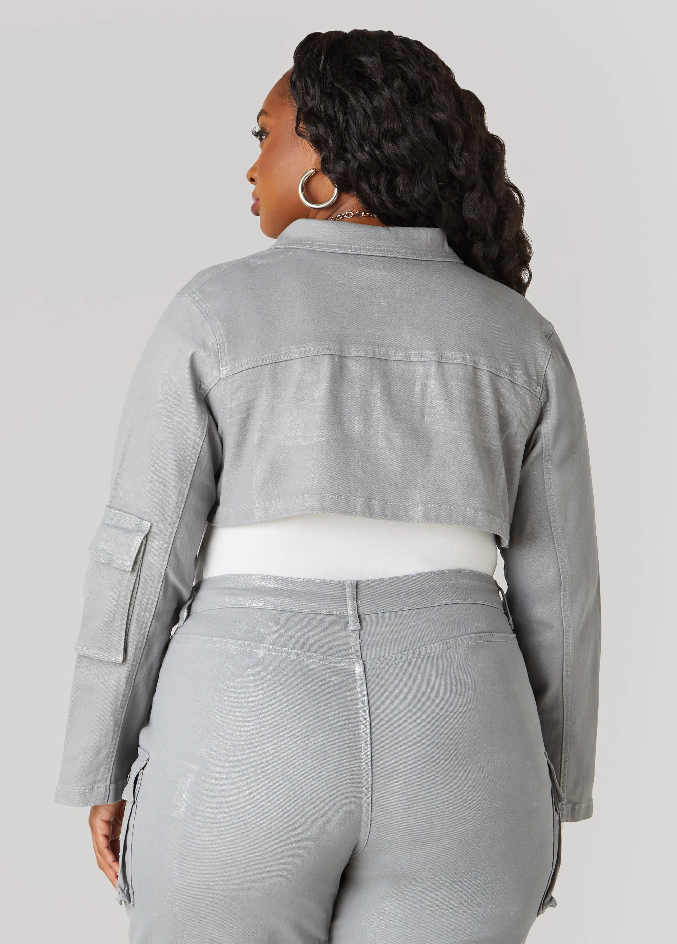Coated Cropped Denim Jacket sold by Ashley Stewart product image thumbnail 2