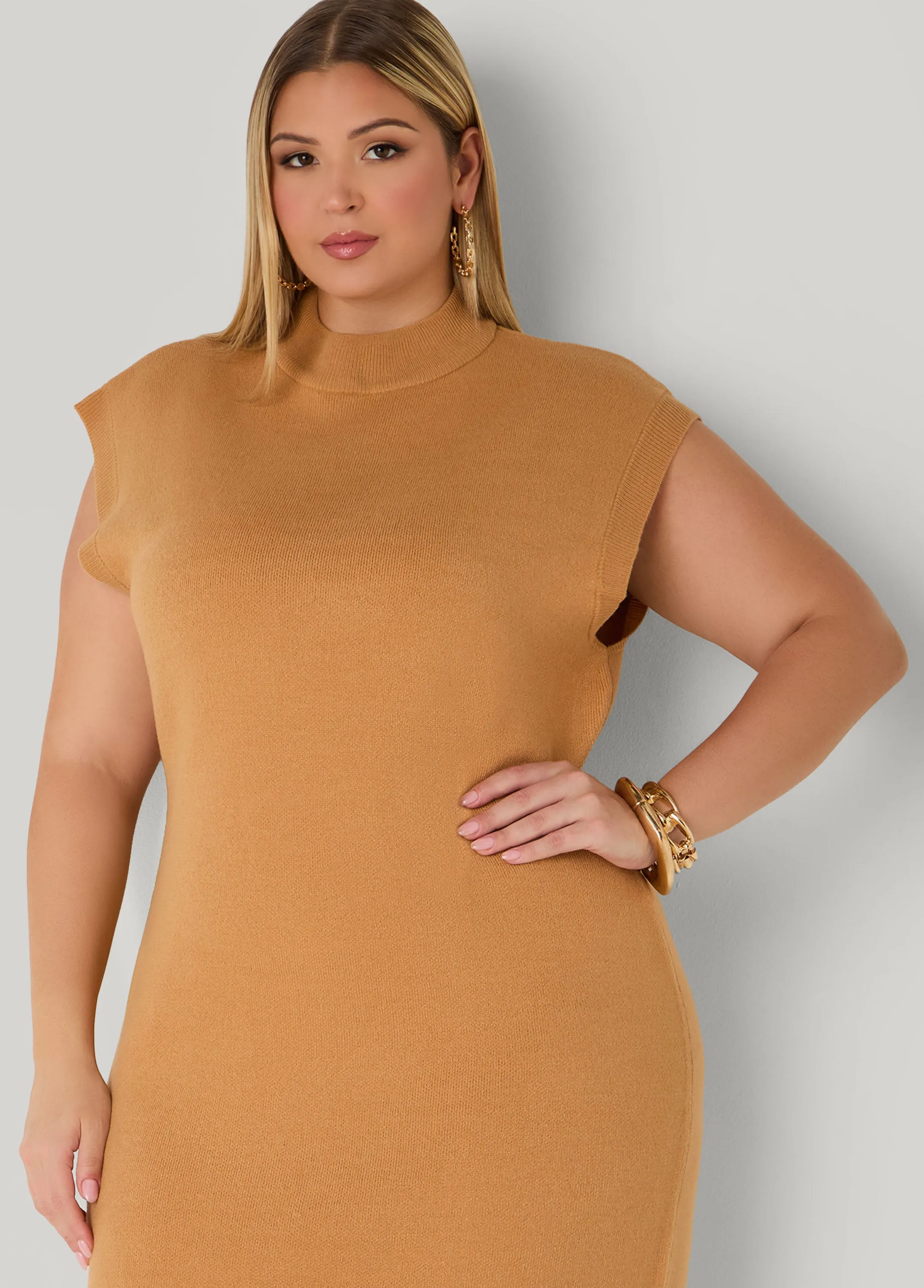 Mock Neck Bodycon Sweater Dress sold by Ashley Stewart product image thumbnail 4