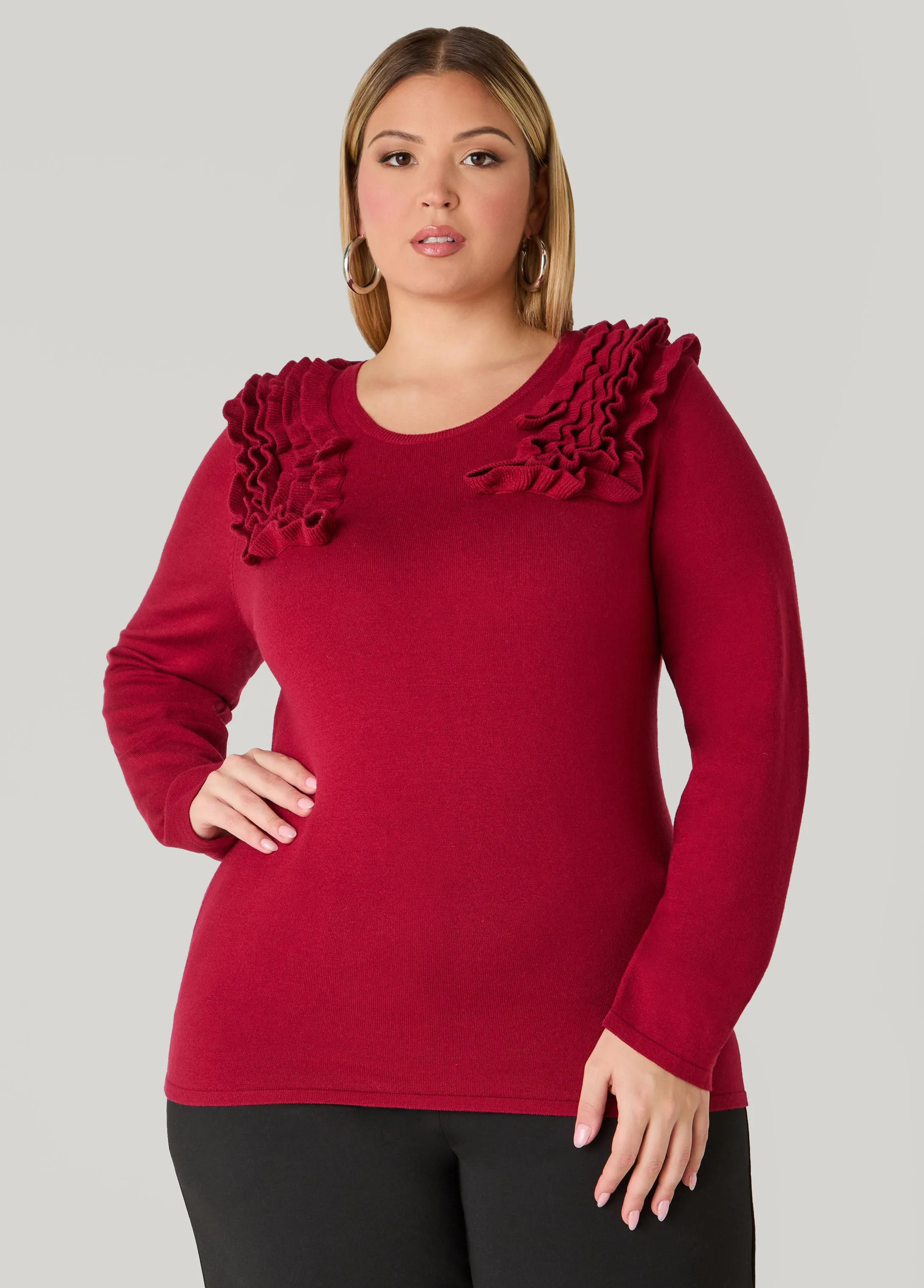 Ruffled Sweater sold by Ashley Stewart