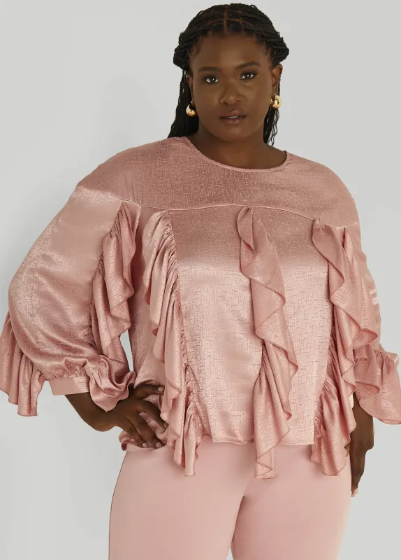 Ruffled Textured Satin Blouse sold by Ashley Stewart