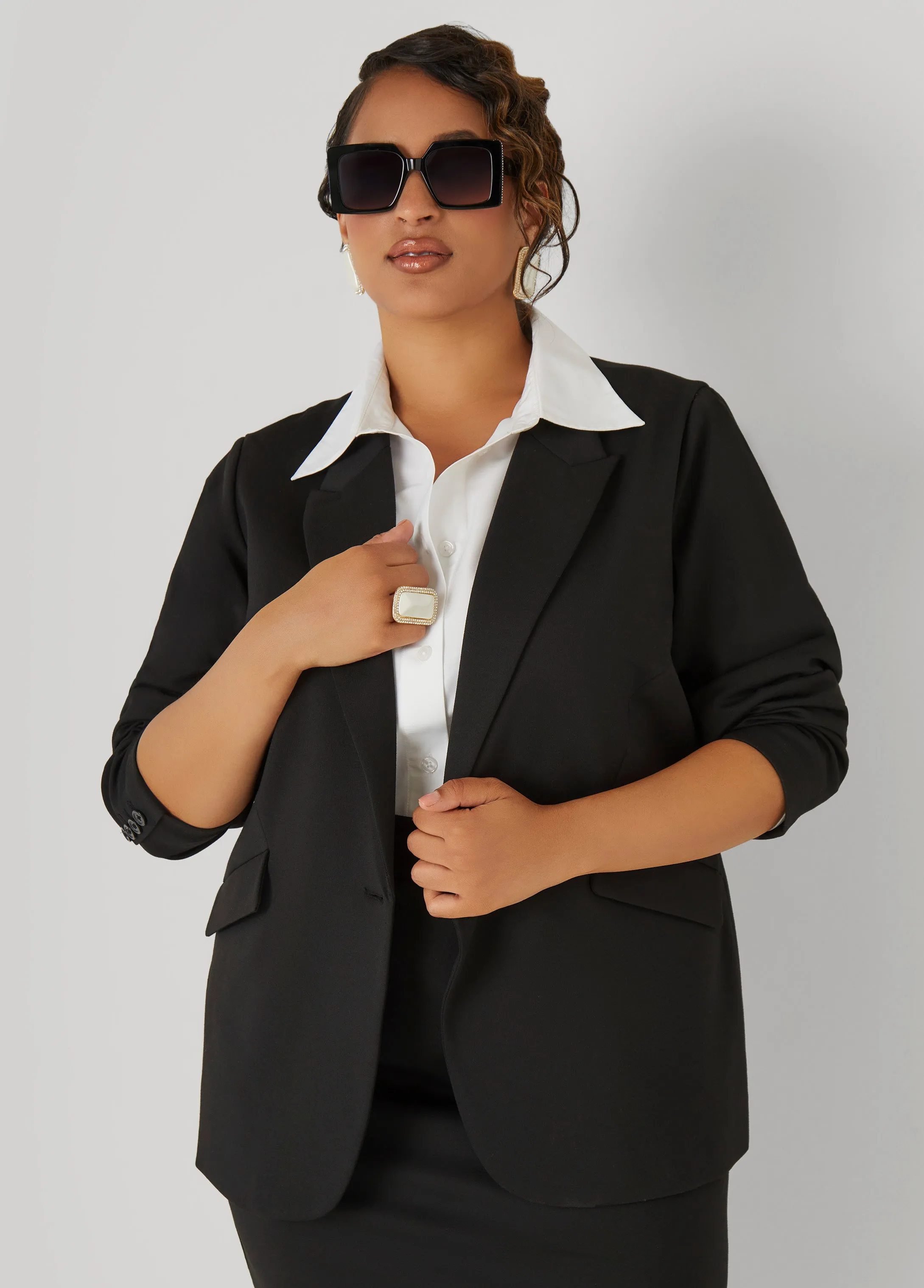 Button Front Ponte Blazer sold by Ashley Stewart product image thumbnail 5