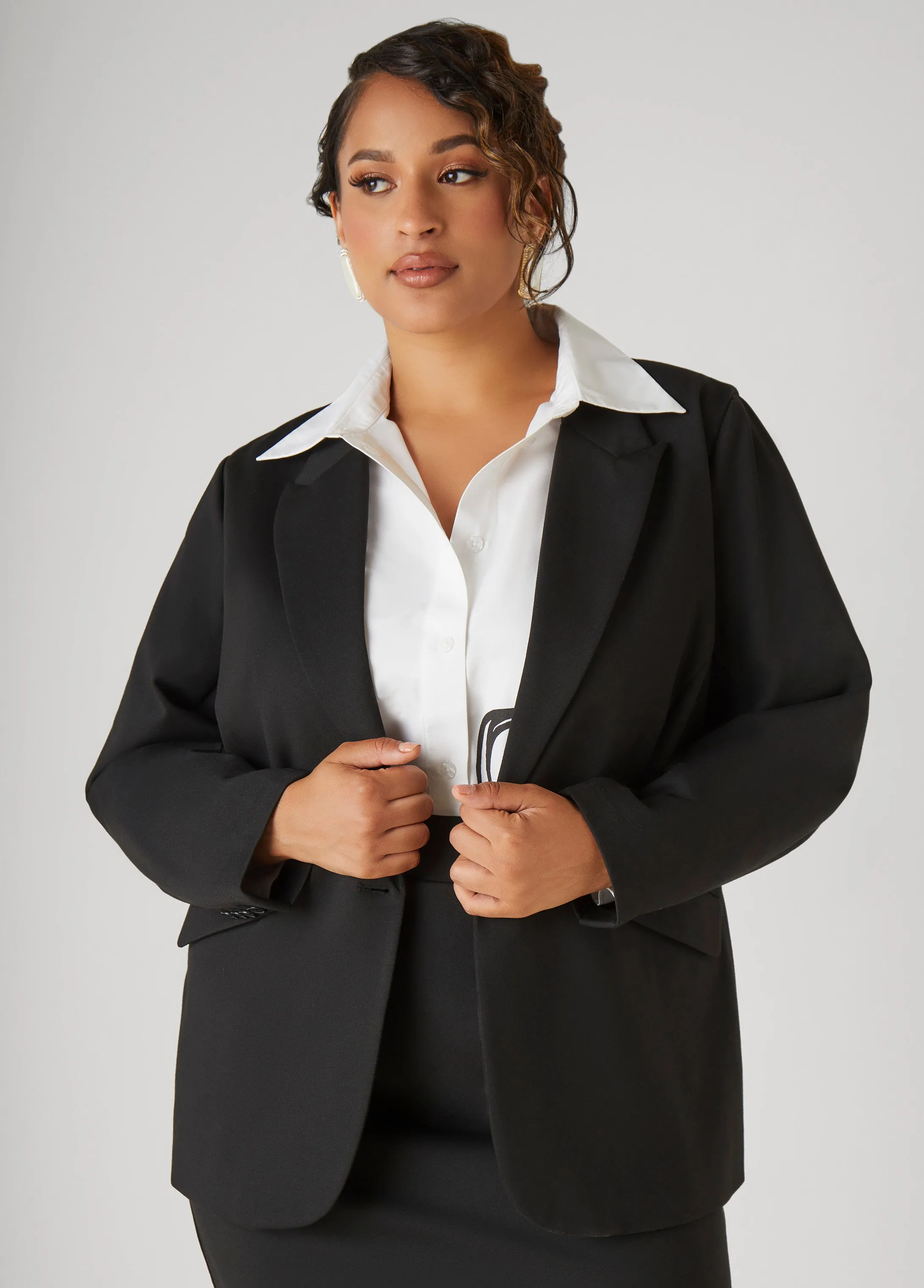 Button Front Ponte Blazer sold by Ashley Stewart product image thumbnail 3