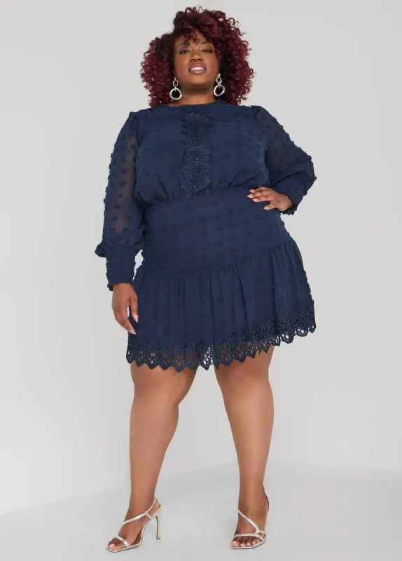 Crochet Trimmed Pompom Dress sold by Ashley Stewart
