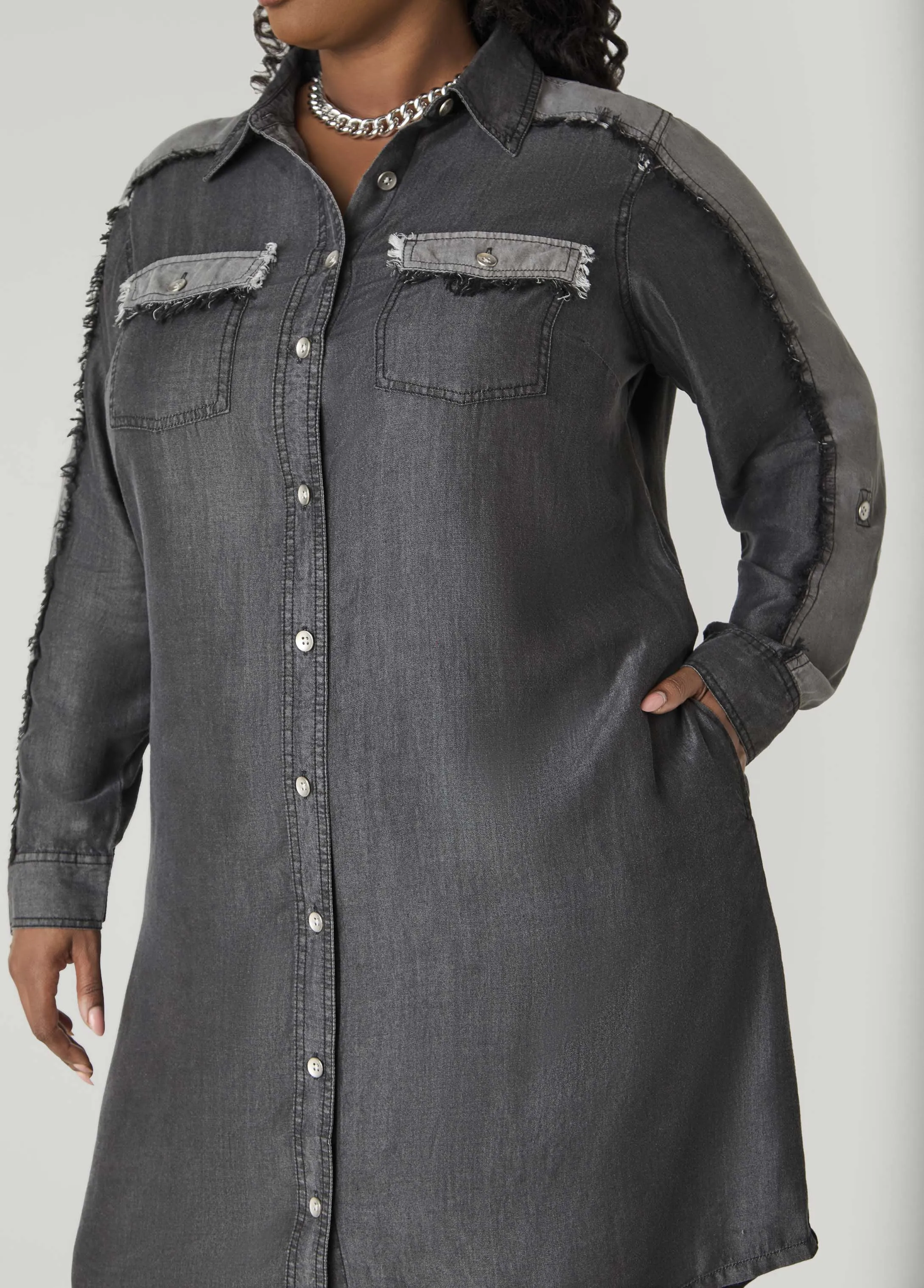 Frayed Two Tone Chambray Dress sold by Ashley Stewart product image thumbnail 4