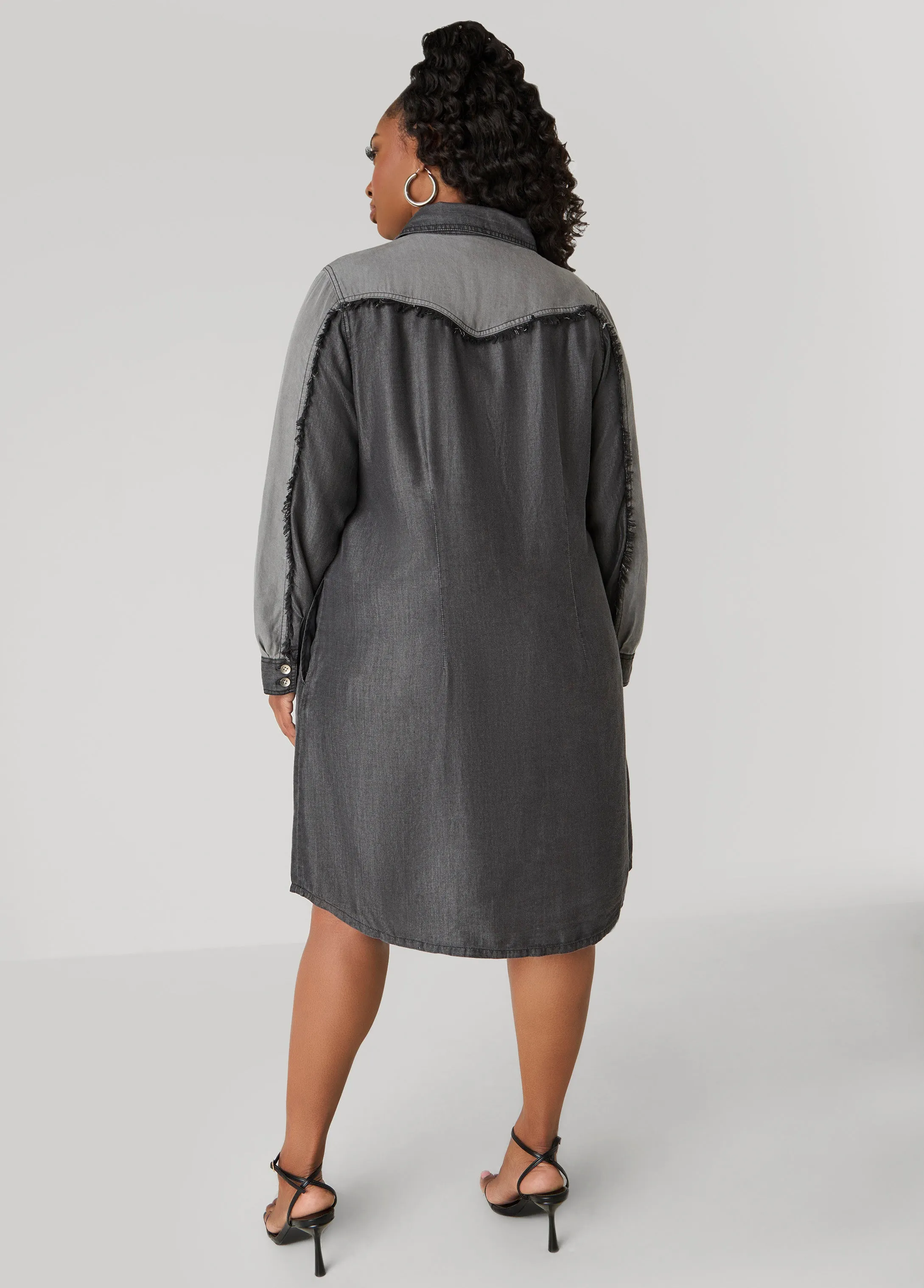 Frayed Two Tone Chambray Dress sold by Ashley Stewart product image thumbnail 2