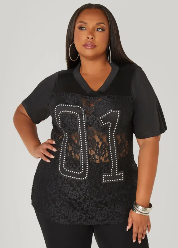Crystal 01 Lace Jersey Tee sold by Ashley Stewart
