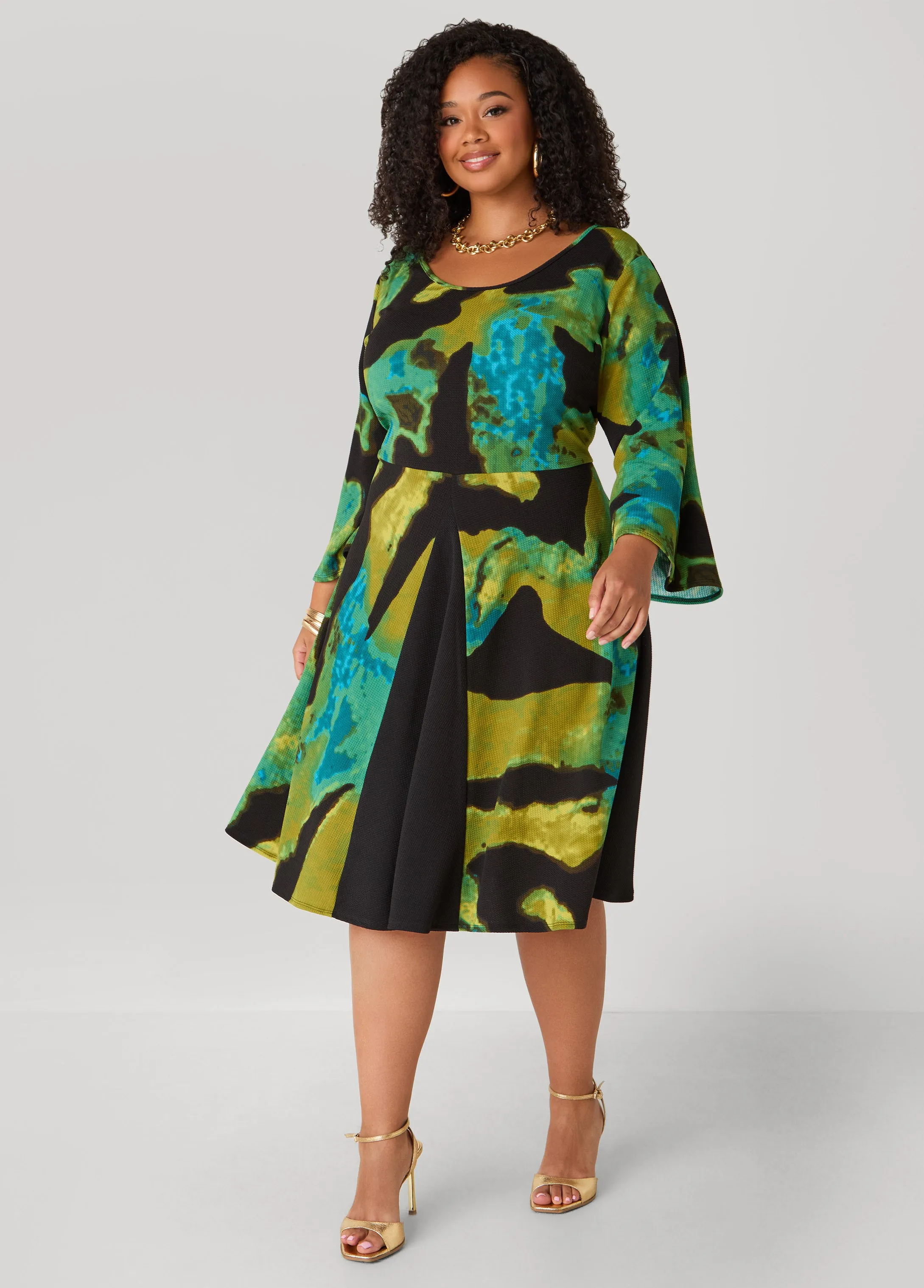 Watercolor Textured A Line Dress sold by Ashley Stewart product image thumbnail 3