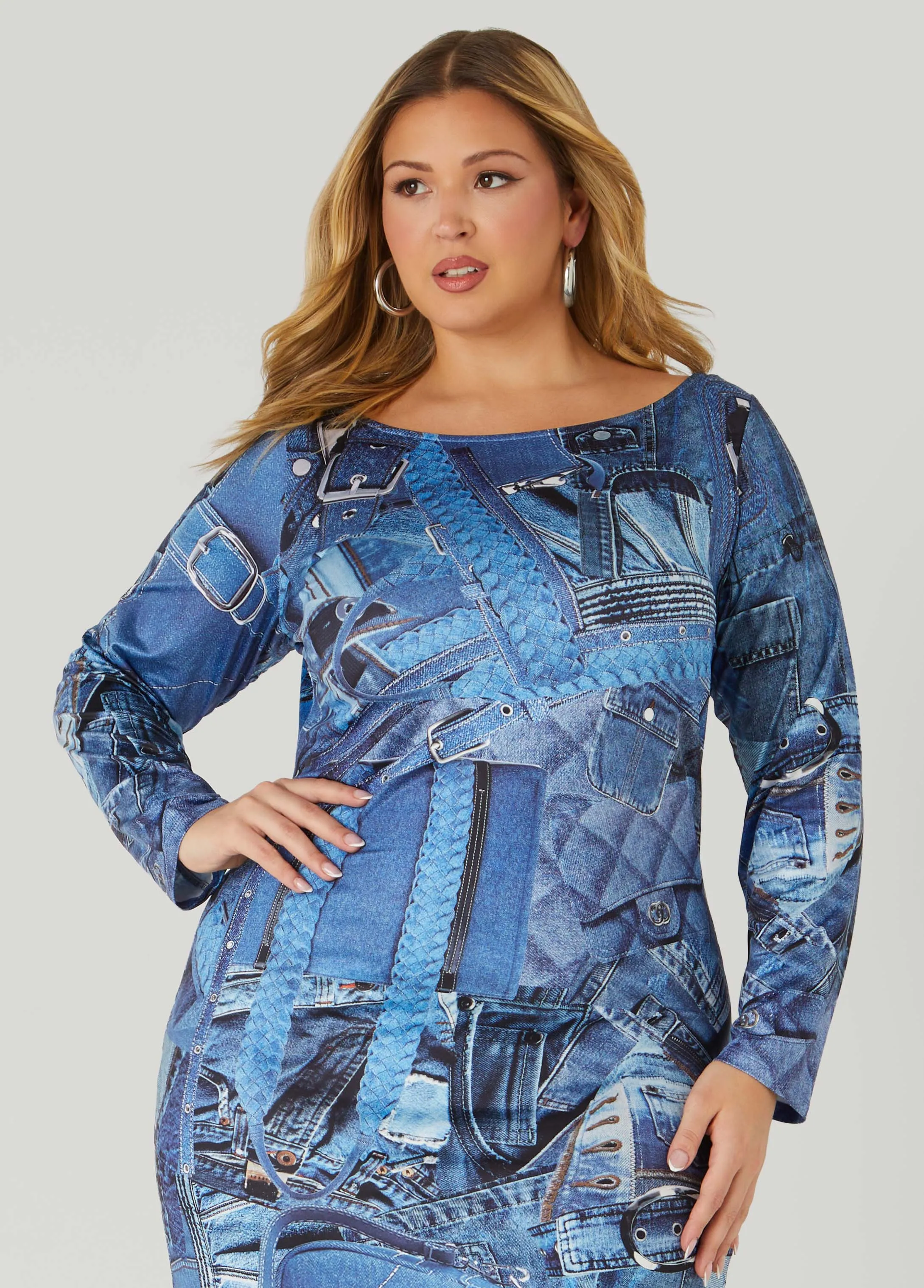 Denim Print Bodycon Dress sold by Ashley Stewart product image thumbnail 4