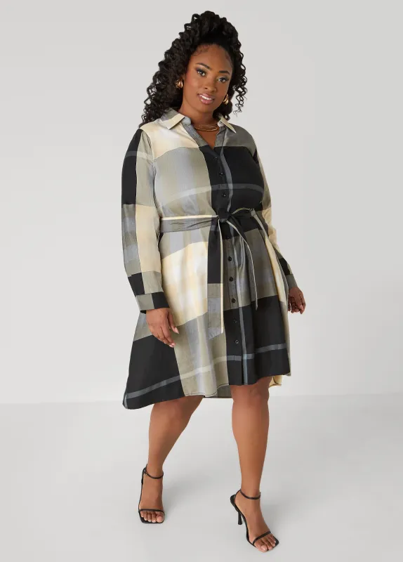 Plaid A Line Shirtdress sold by Ashley Stewart