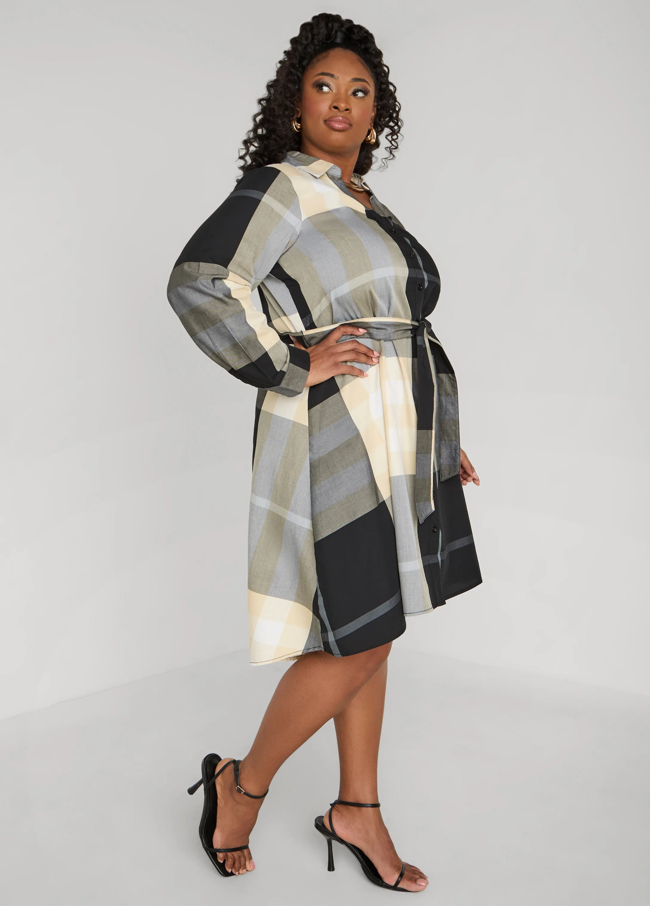 Plaid A Line Shirtdress sold by Ashley Stewart product image thumbnail 3