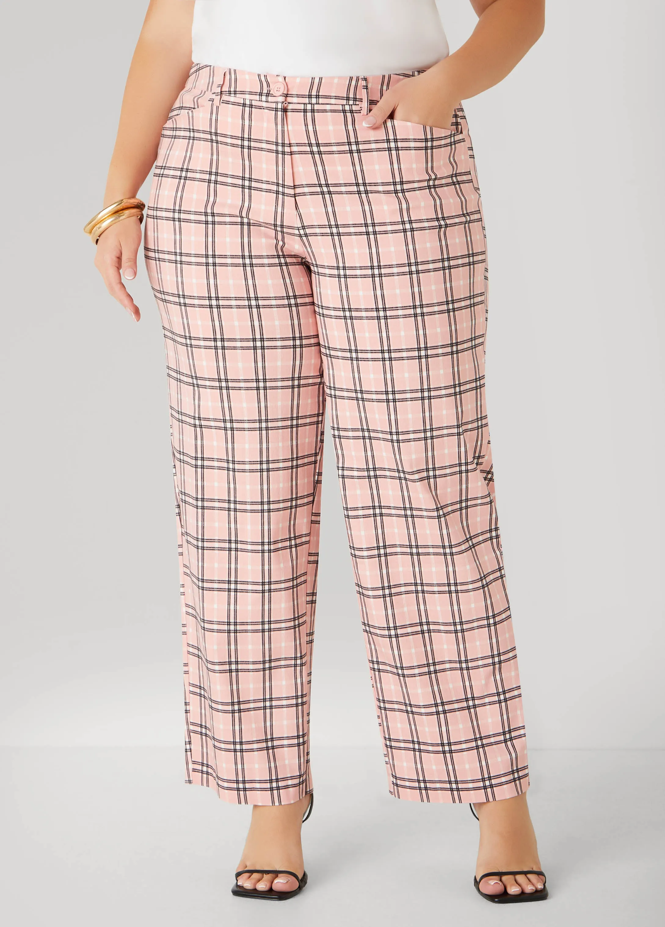 Plaid High Rise Trousers sold by Ashley Stewart