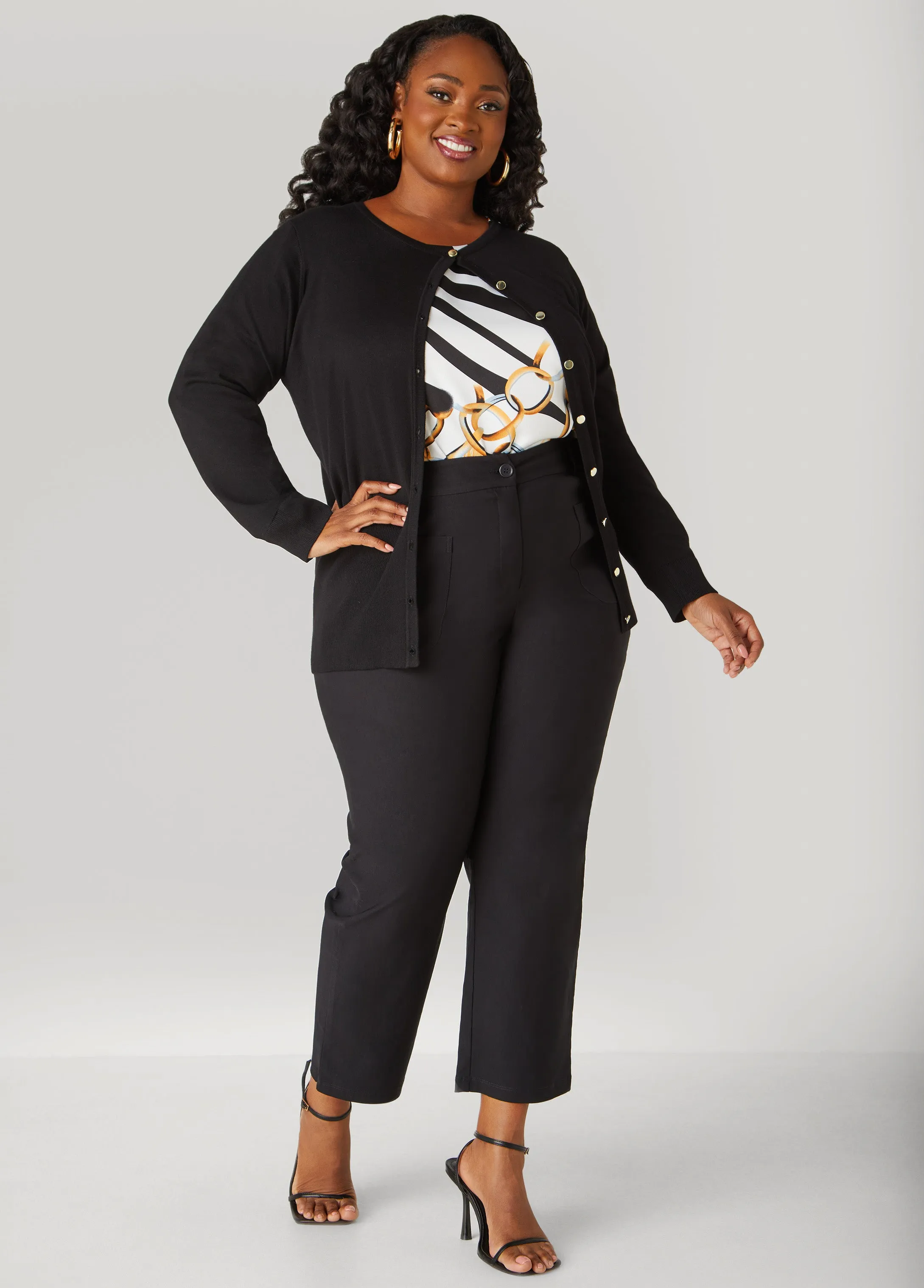 Knitted Button Front Cardigan sold by Ashley Stewart product image thumbnail 3