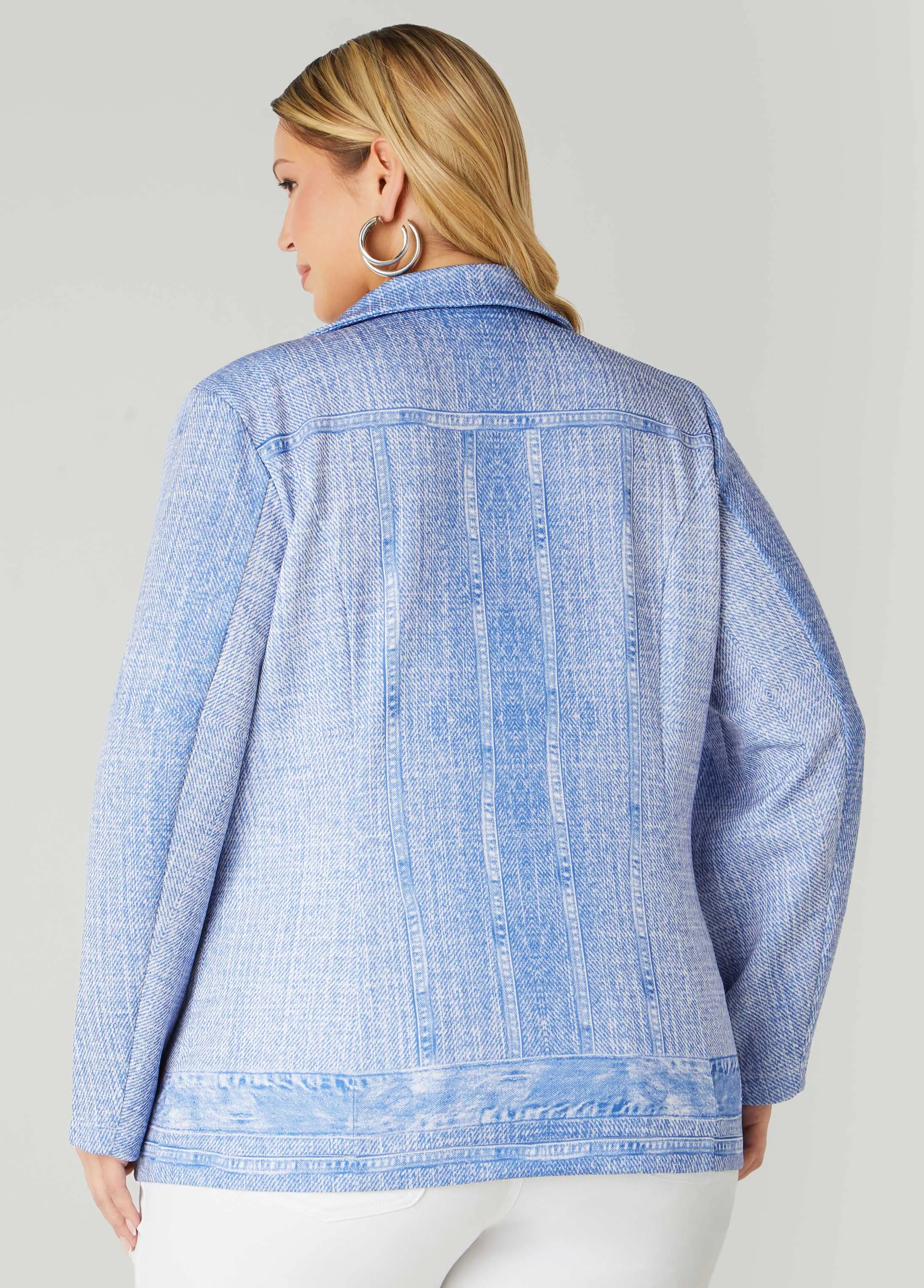 Button Front Denim Print Blazer sold by Ashley Stewart product image thumbnail 2