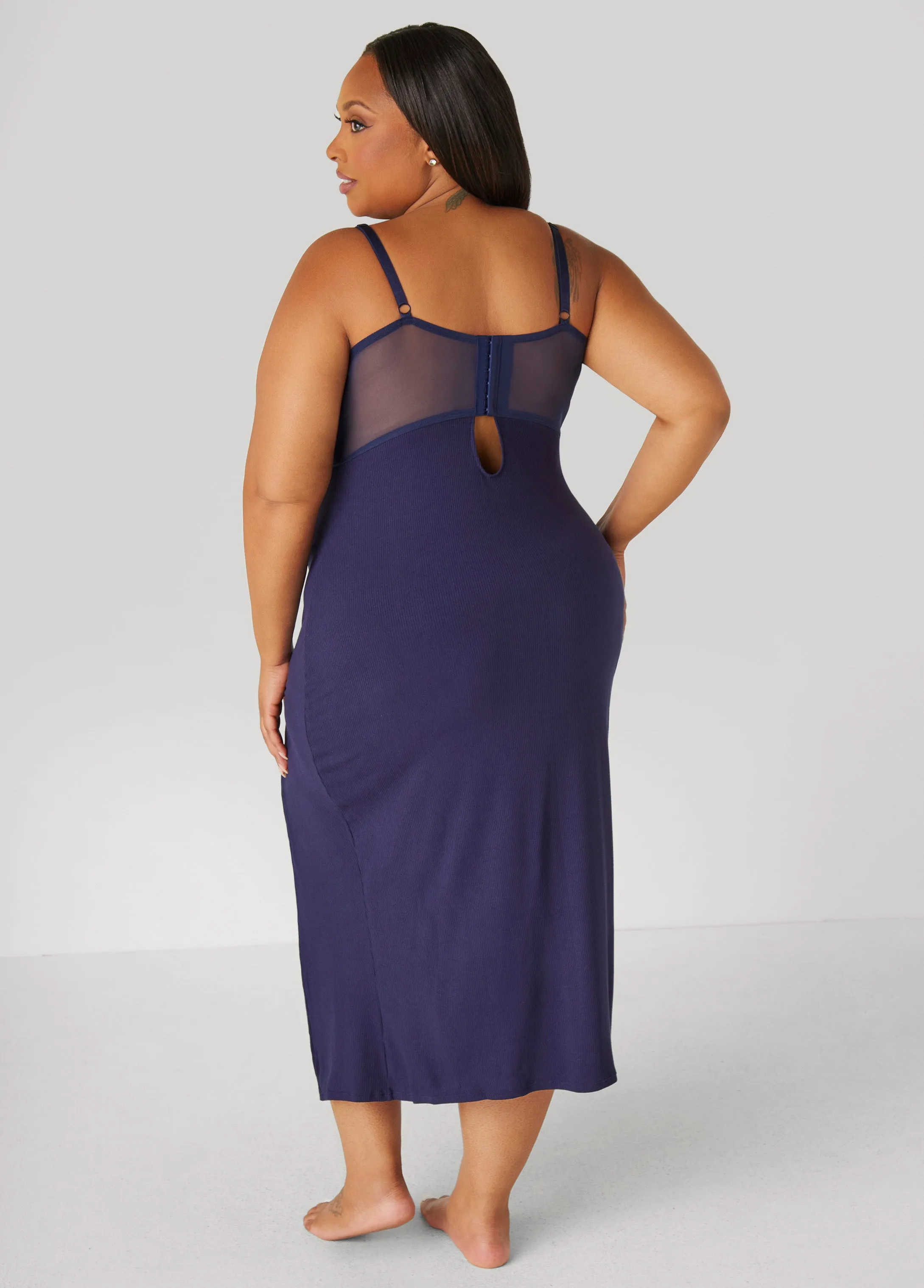 Satin Paneled Ribbed Lingerie Gown sold by Ashley Stewart product image thumbnail 2
