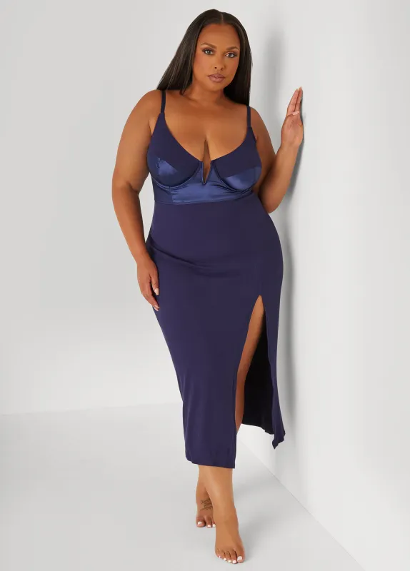 Satin Paneled Ribbed Lingerie Gown sold by Ashley Stewart