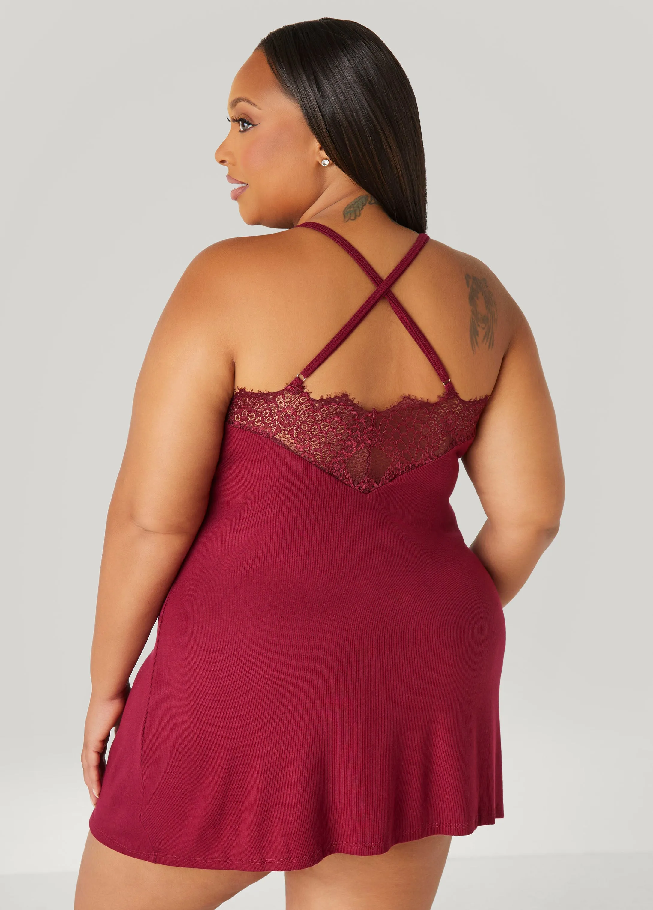 Lace Trimmed Ribbed Chemise sold by Ashley Stewart product image thumbnail 2
