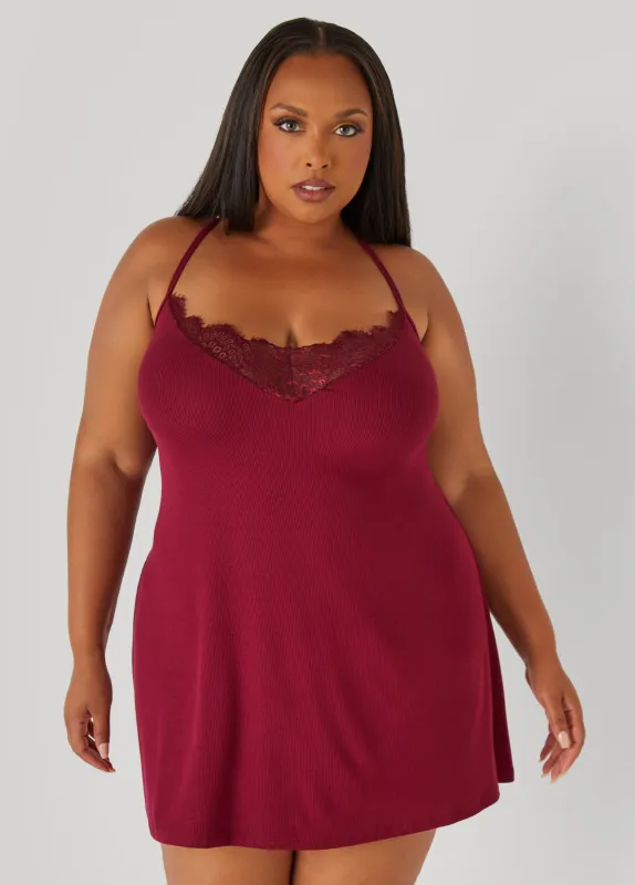 Lace Trimmed Ribbed Chemise sold by Ashley Stewart