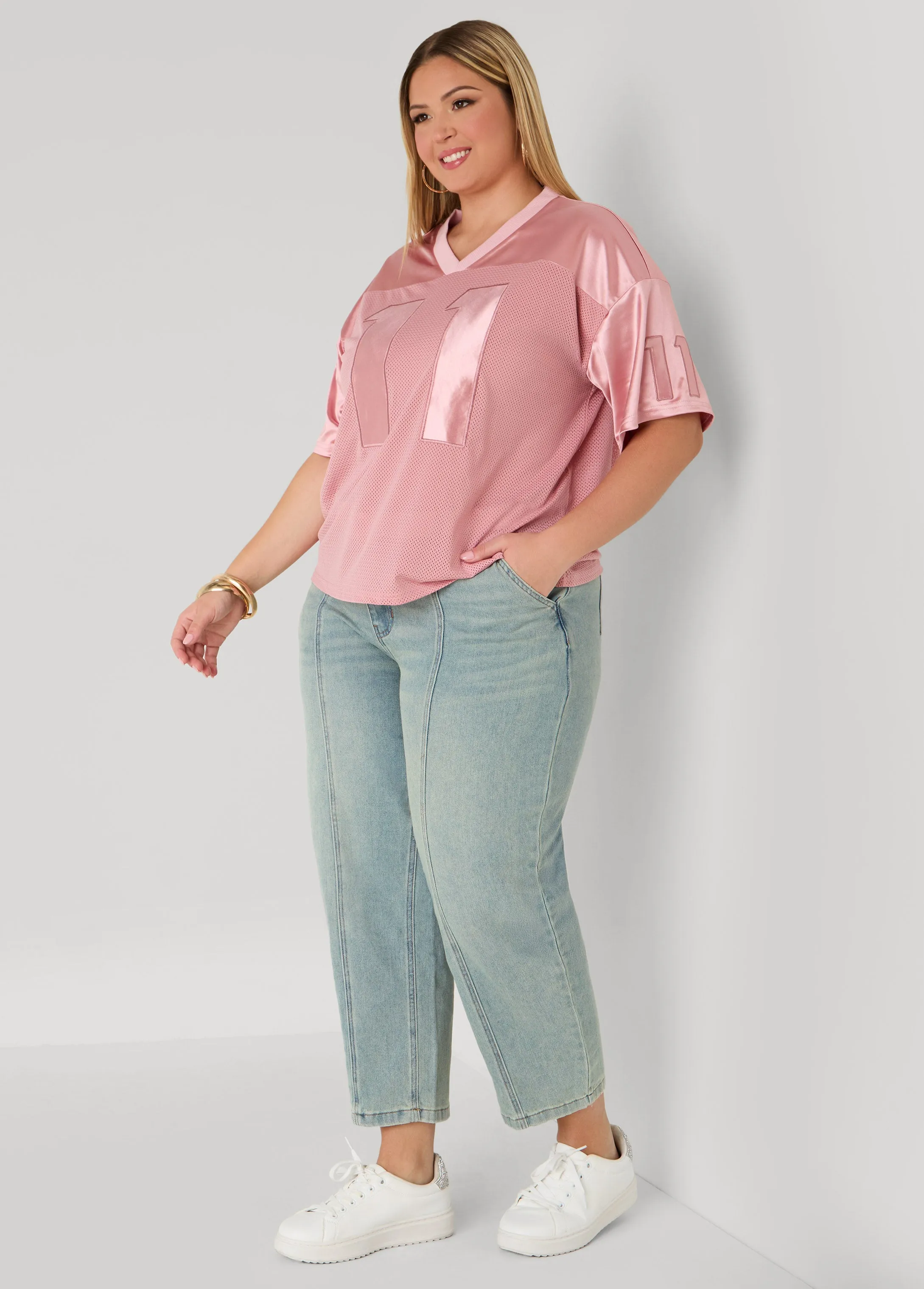 Stretch Satin And Mesh Jersey Tee sold by Ashley Stewart product image thumbnail 3