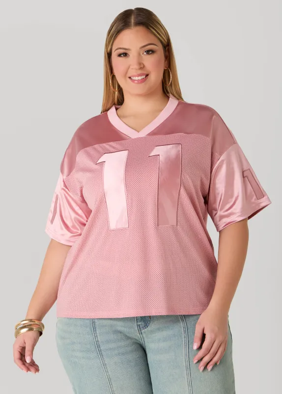 Stretch Satin And Mesh Jersey Tee sold by Ashley Stewart